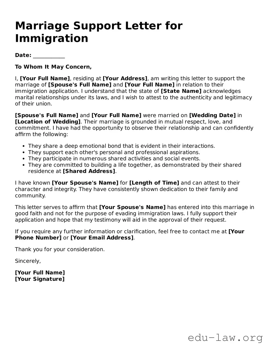 Marriage Support Letter for Immigration Template