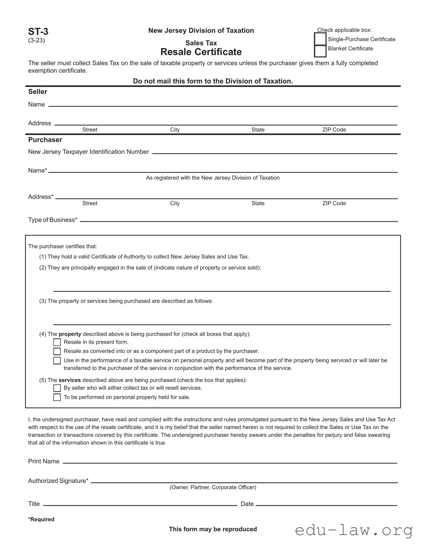 Fill in Your St 3 New Jersey Template