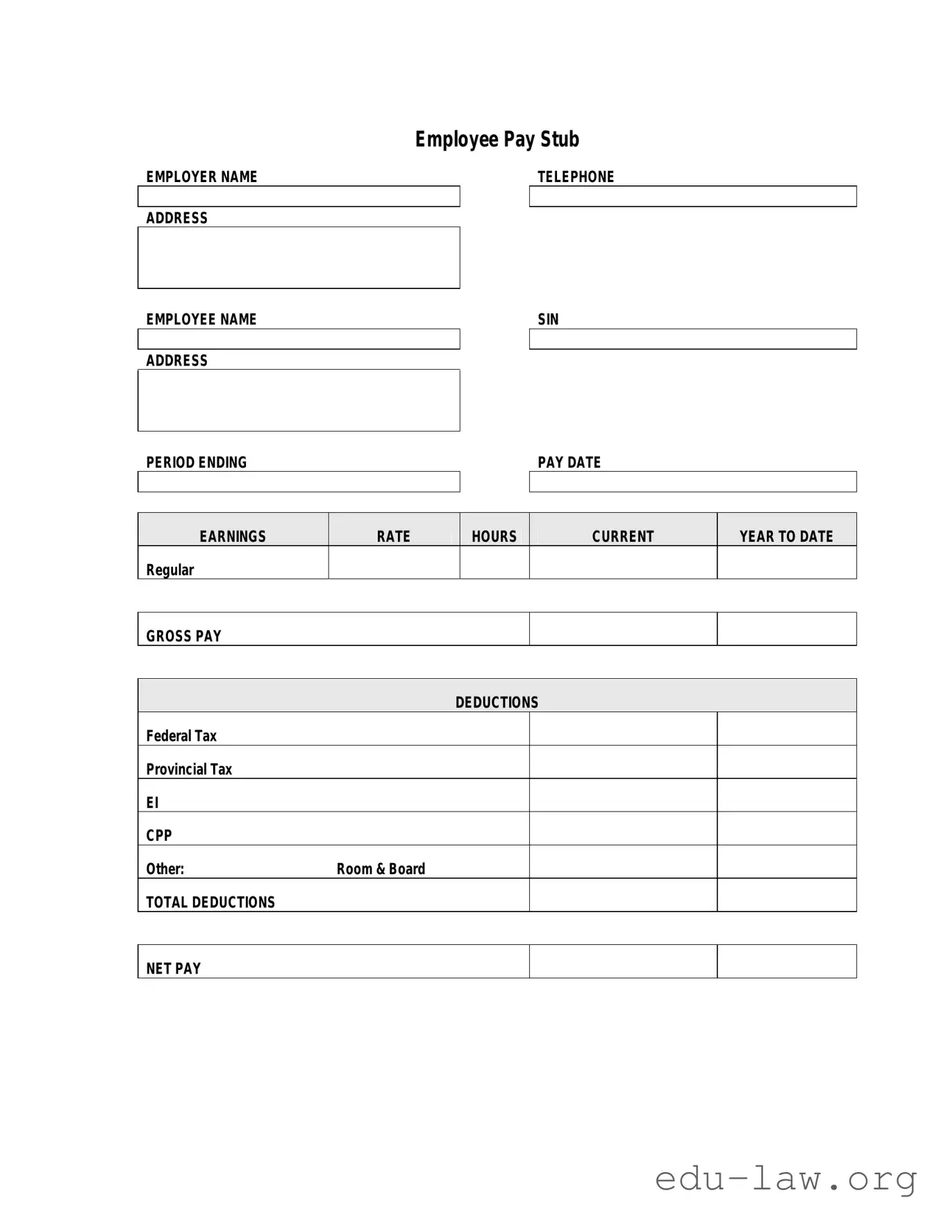 Fill in Your Pay Stub Template