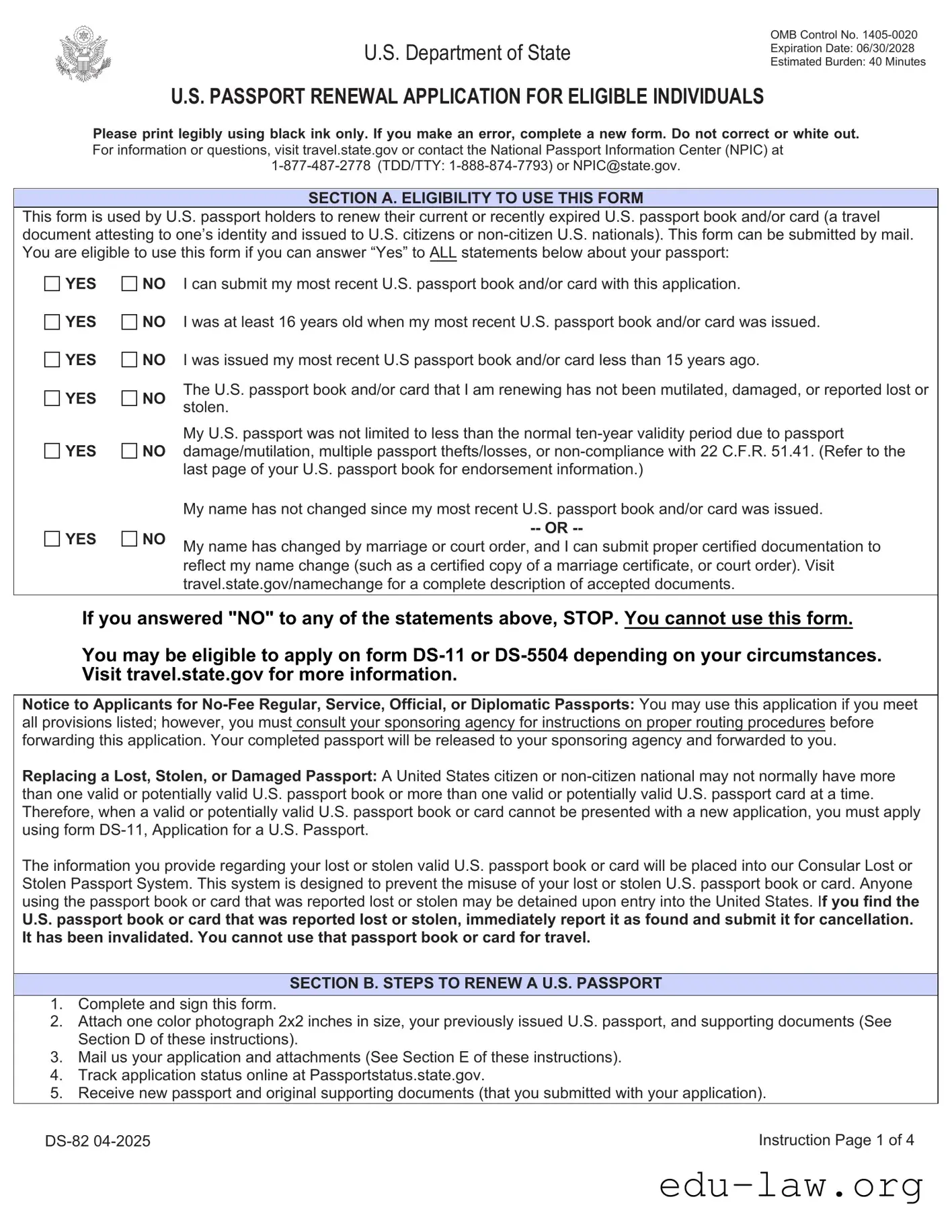 Fill in Your DS-82 01-2017 US Passport Renewal Application Template