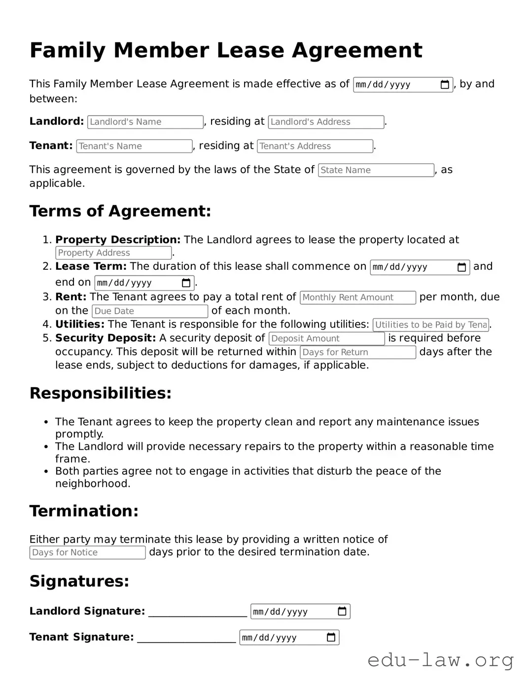 Family Member Lease Agreement Template