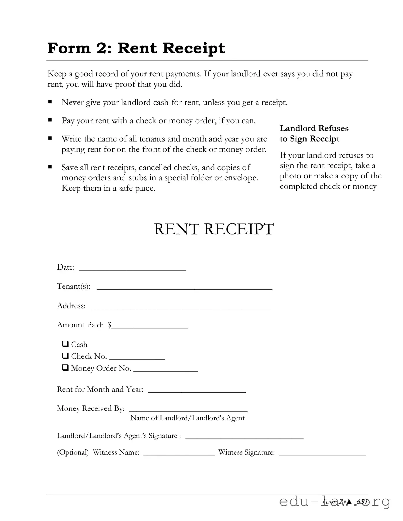 Fill in Your Rental Receipt Template