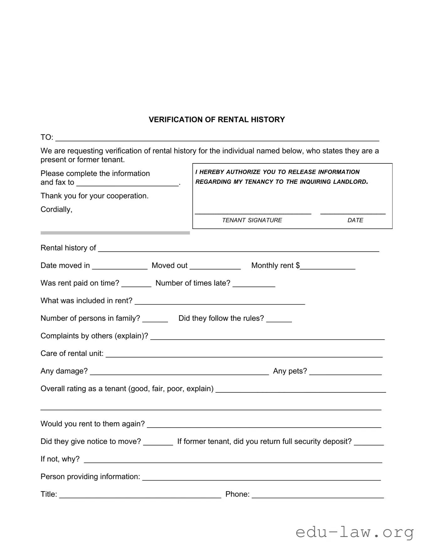 Fill in Your Verification Rental Template