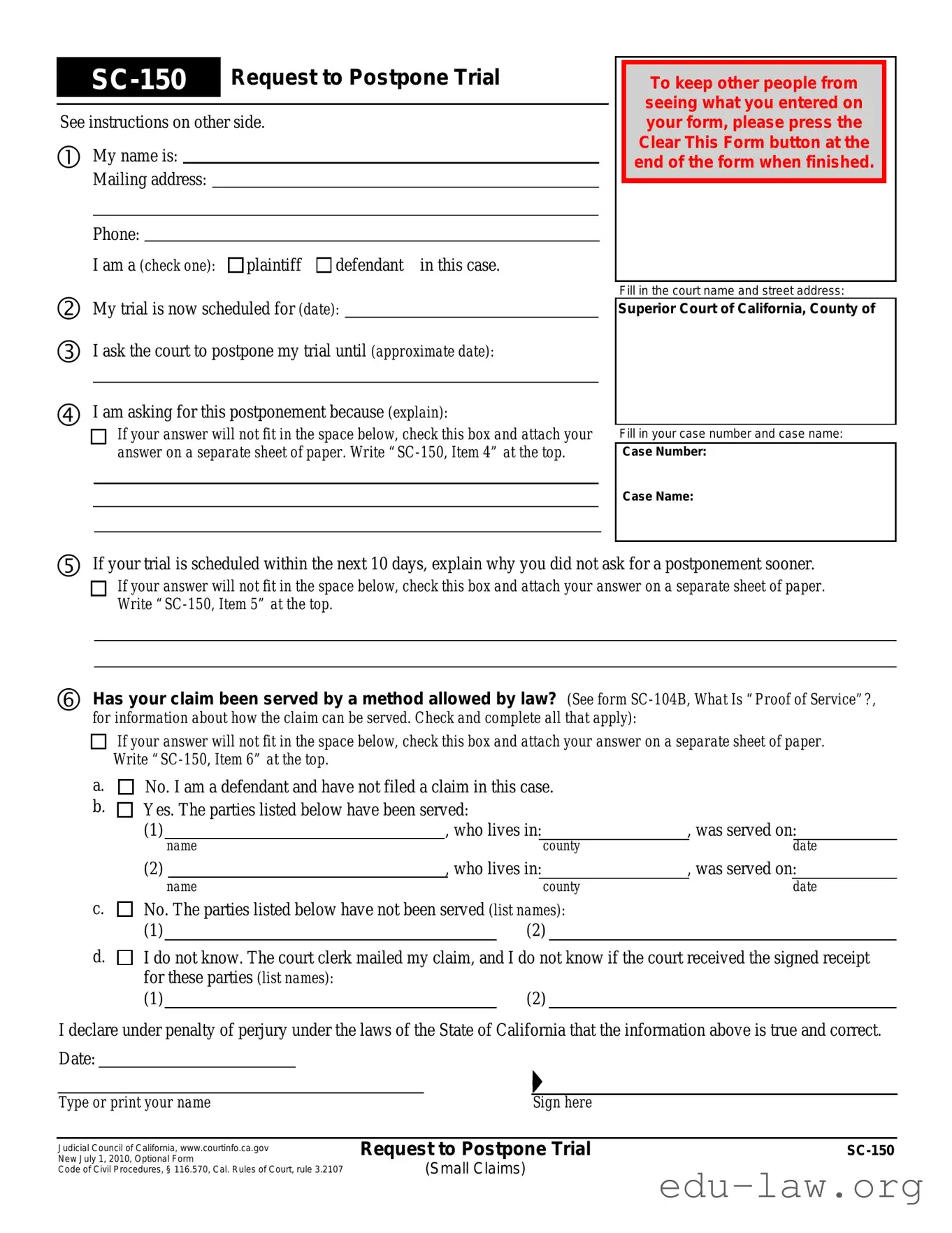 Fill in Your Sc 150 Template