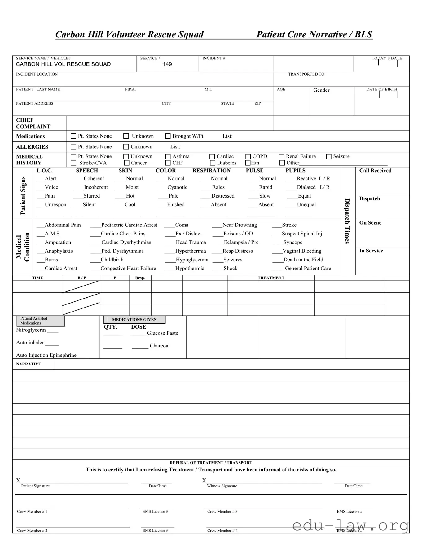 Fill in Your Patient Care Report Template