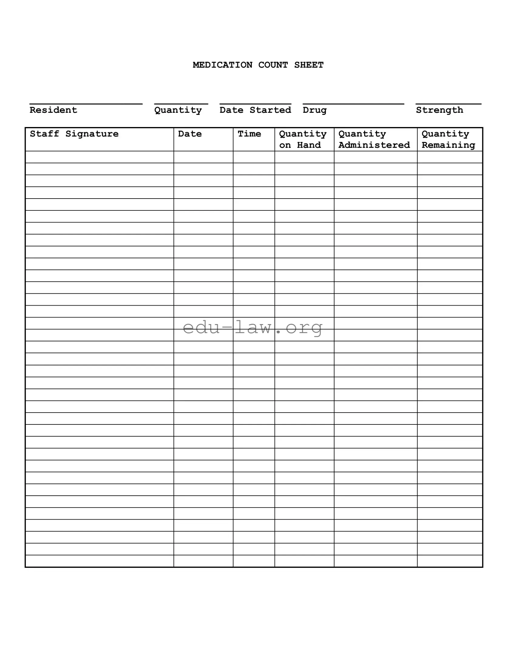 Fill in Your Medication Count Sheet Template