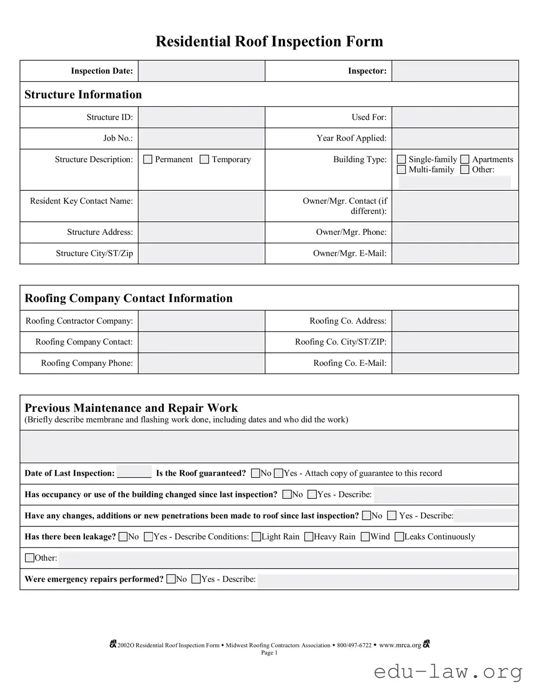 Fill in Your Roof Inspection Template