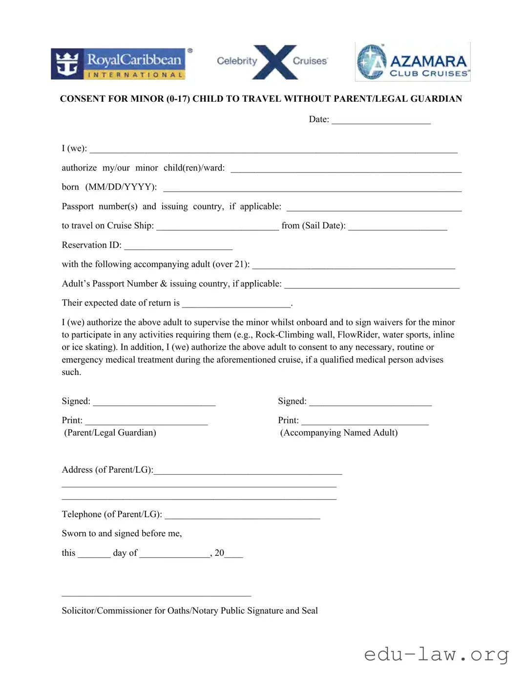 Fill in Your Royal Caribbean Parental Consent Template