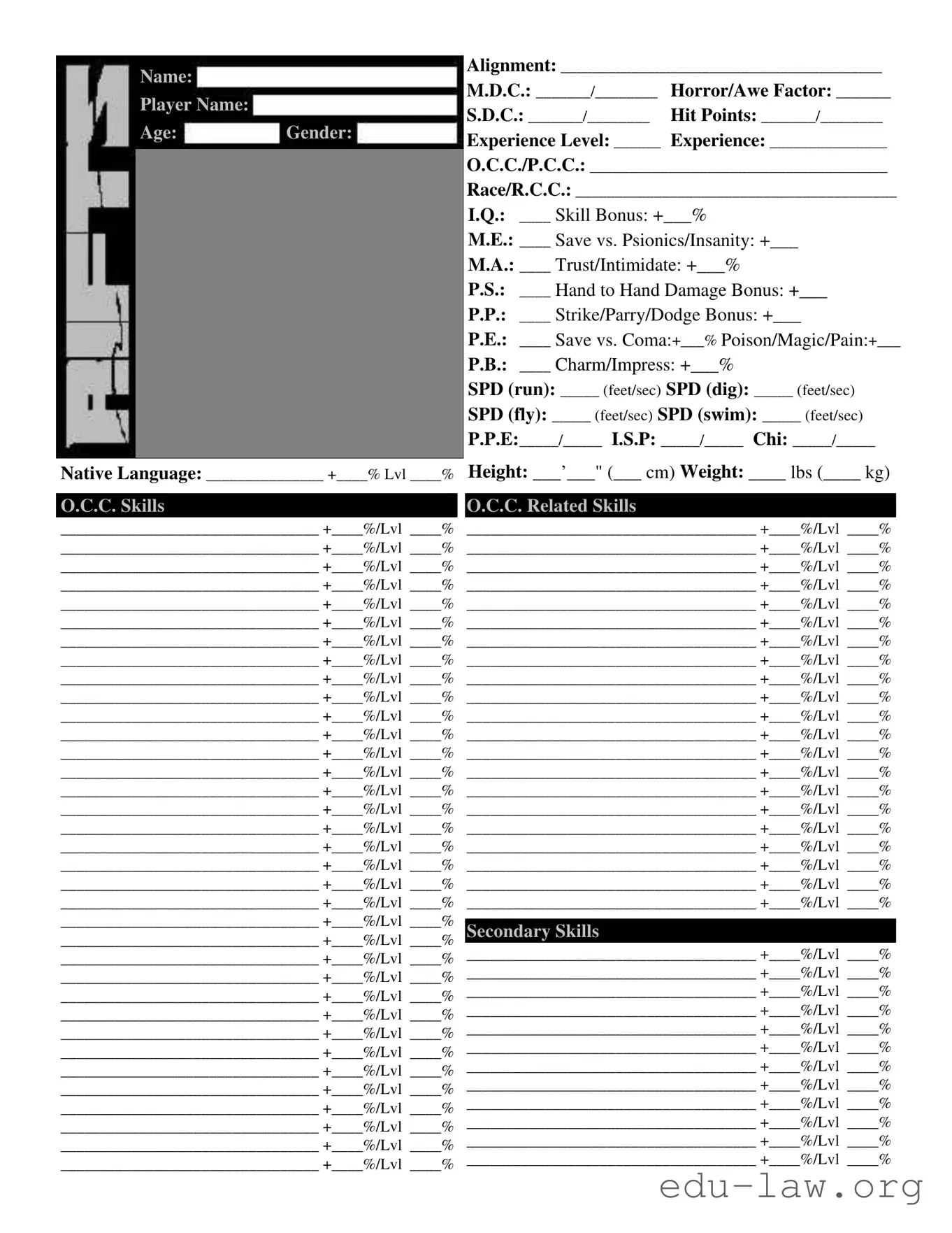 Fill in Your Rifts Sheet Template