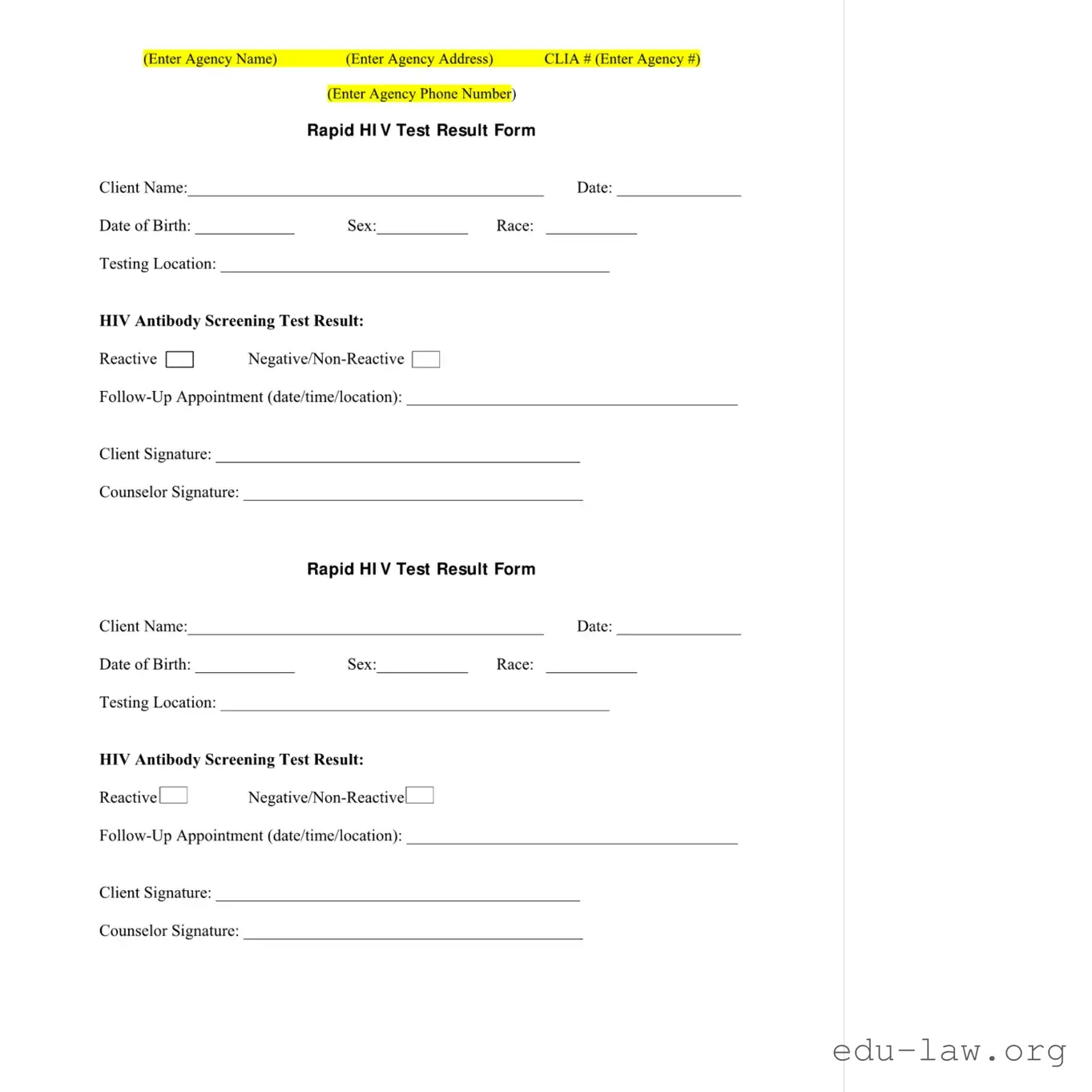Fill in Your Negative Hiv Test Template