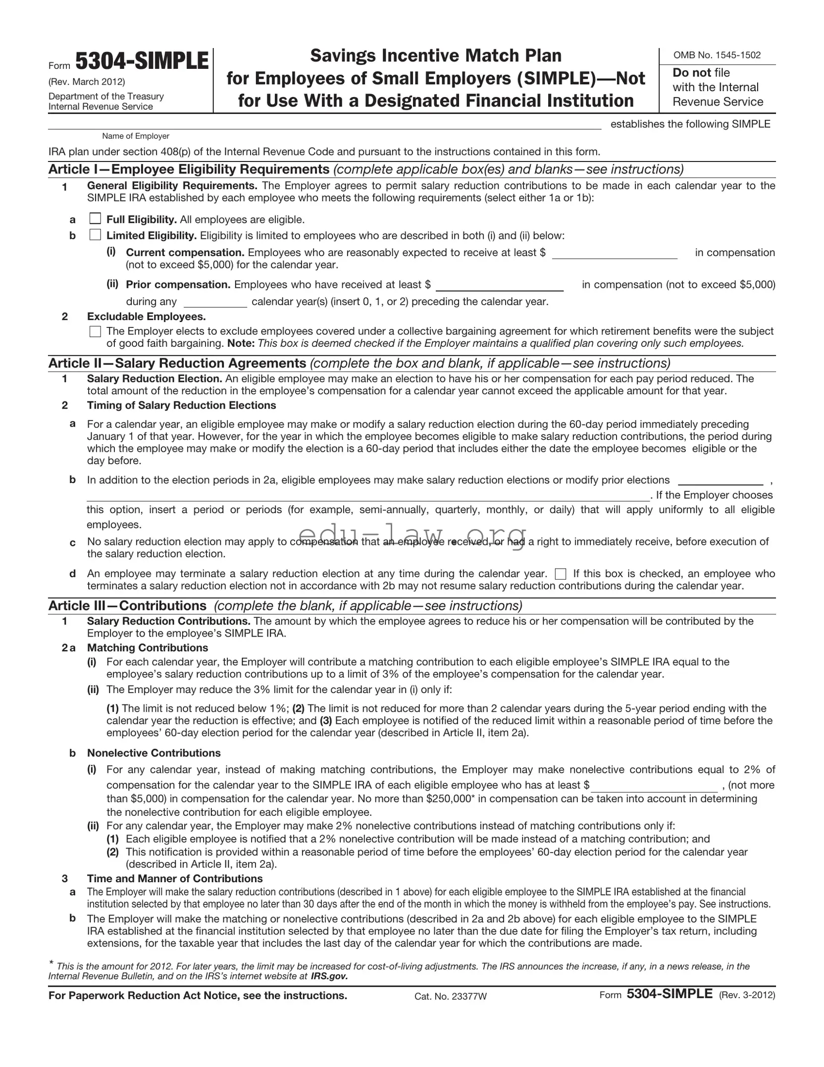 Fill in Your IRS 5304-SIMPLE Template