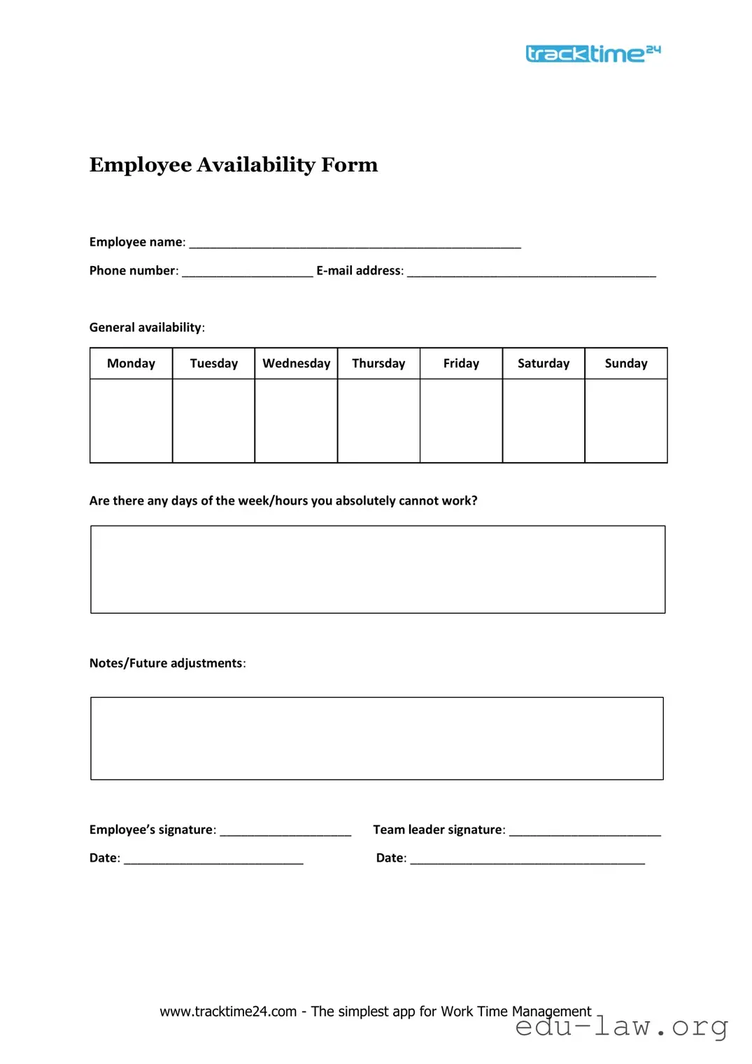 Fill in Your Employee Availability Template