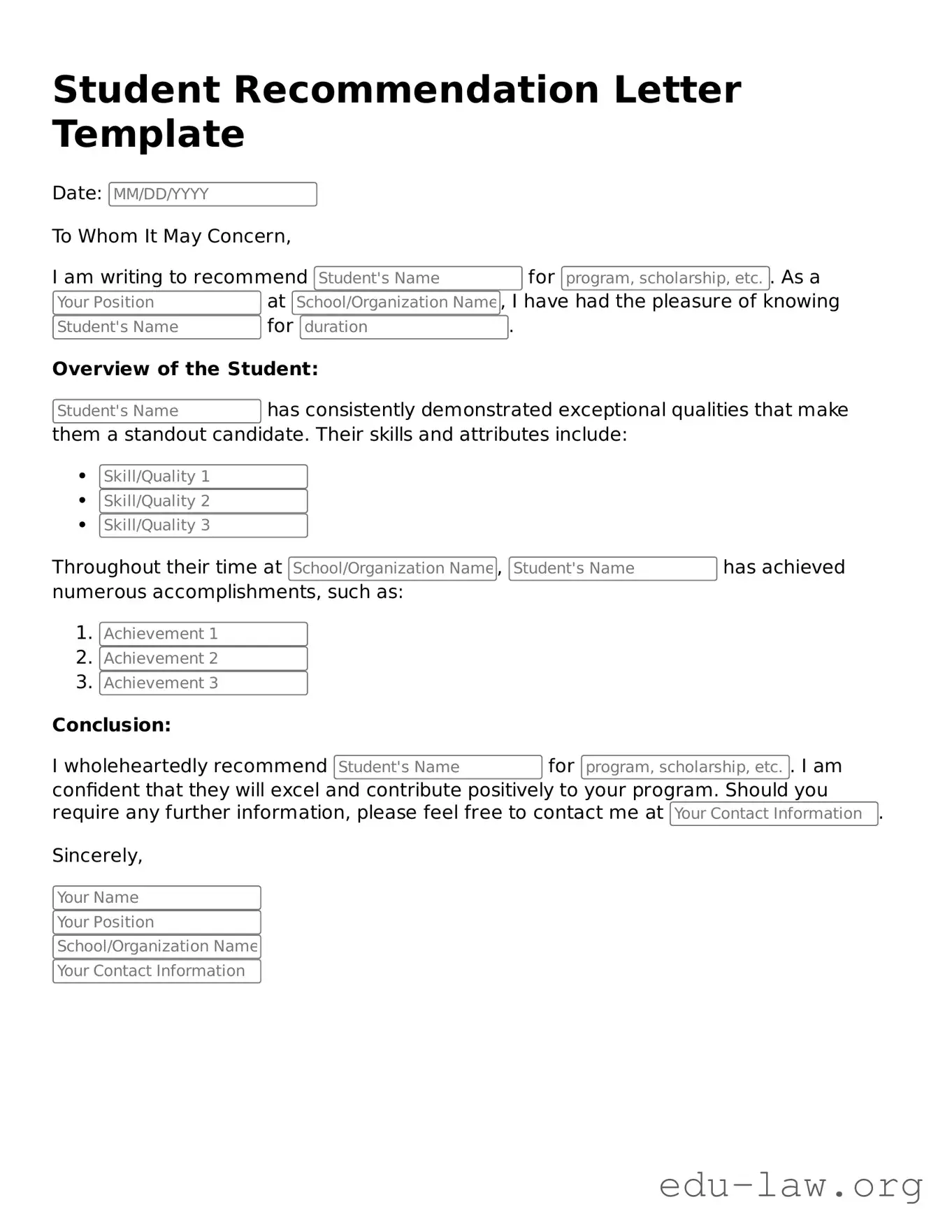 Student Recommendation Letter Template