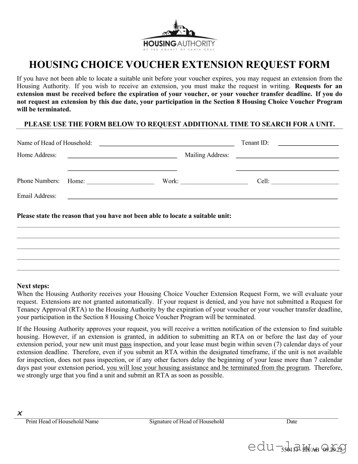 Fill in Your Section 8 Voucher Extension Template