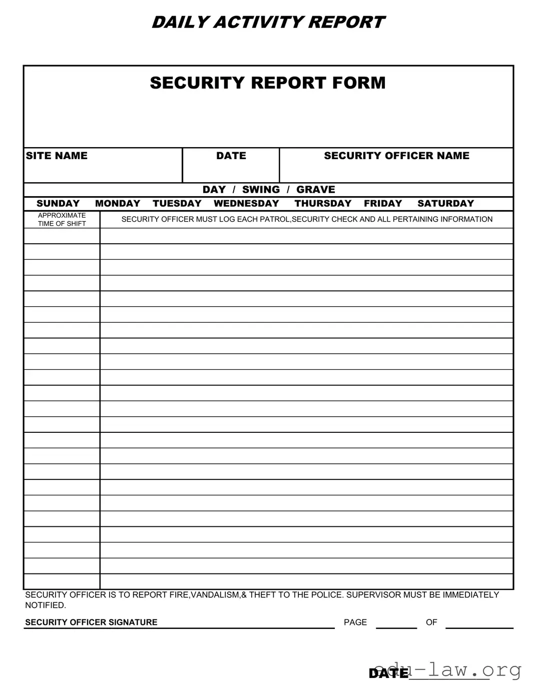 Fill in Your Security Guard Daily Report Sample Template