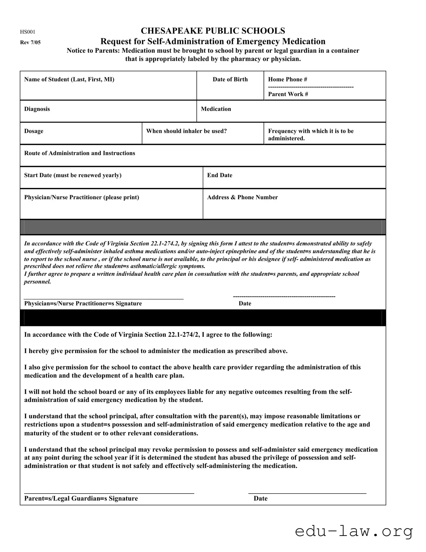 Fill in Your Chesapeake Hs001 Template