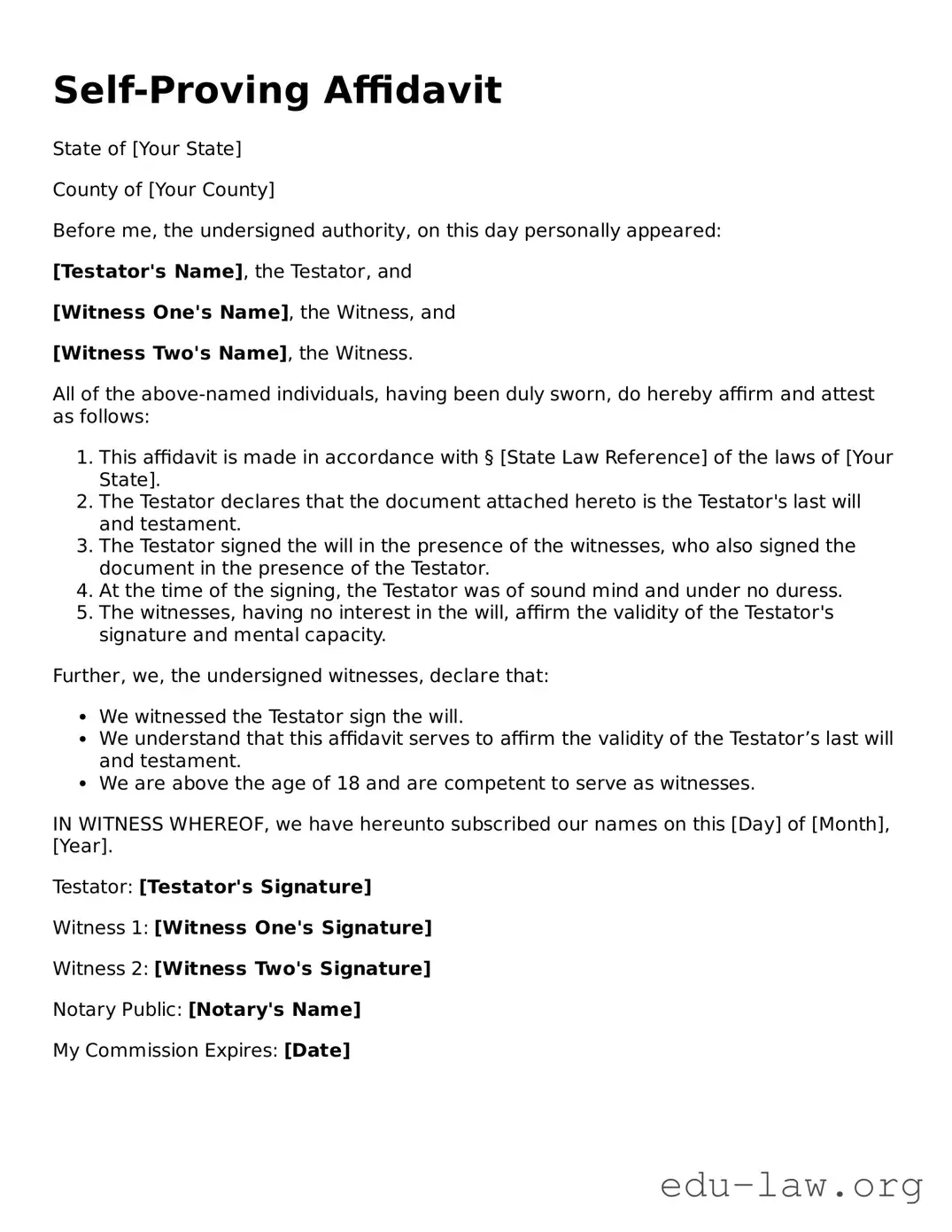 Self-Proving Affidavit Template