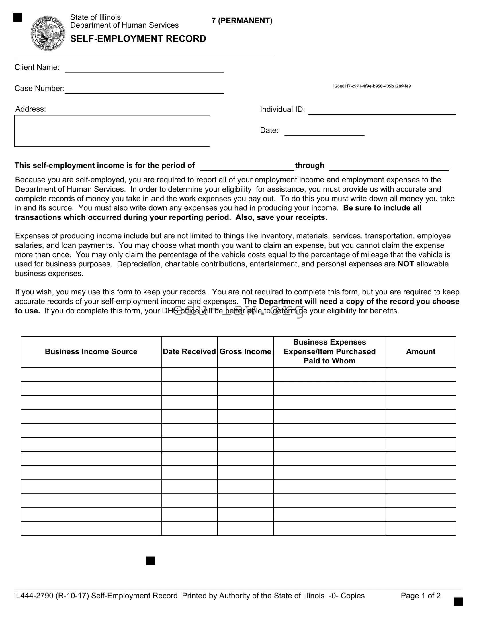 Fill in Your Il 444 2790 Self Employment Record Template