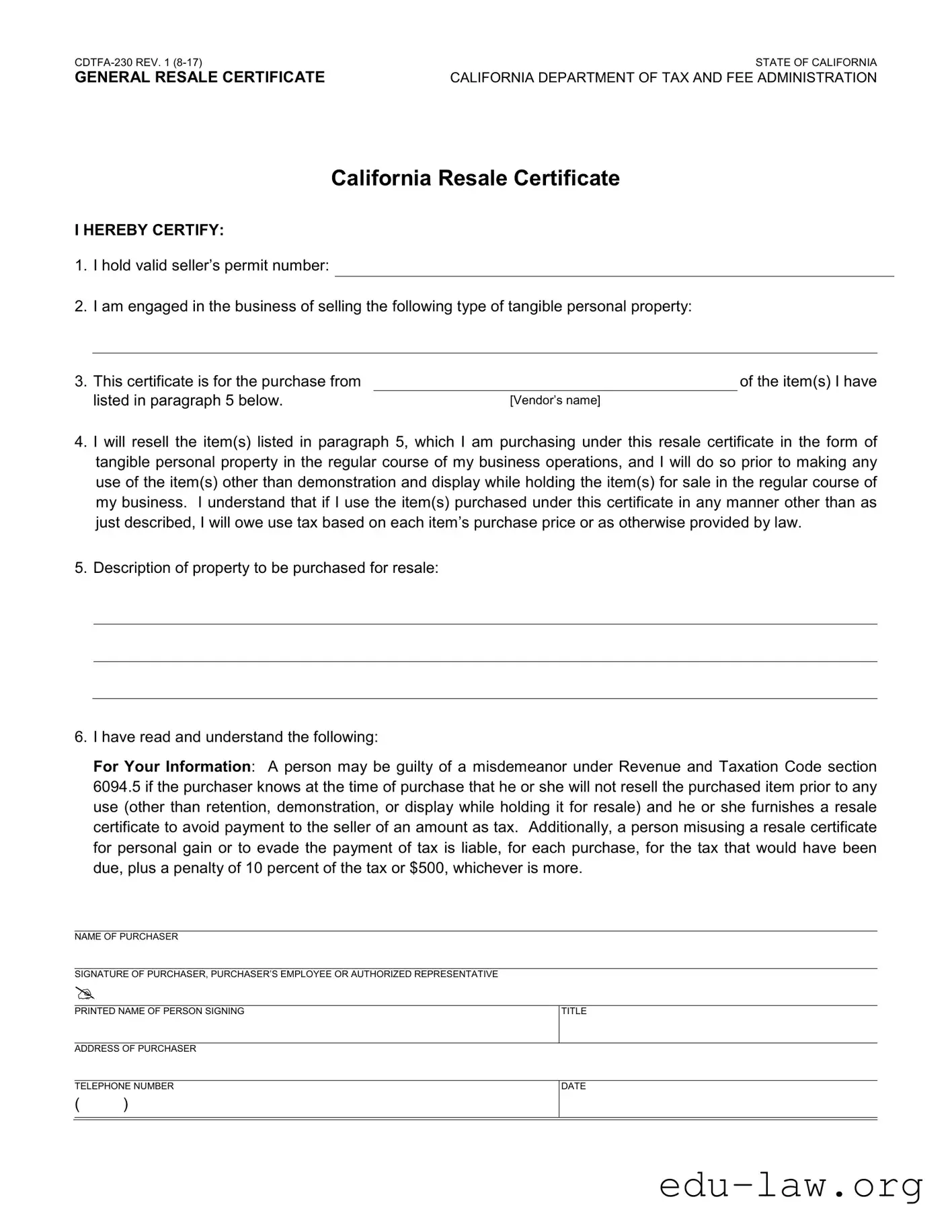Fill in Your Ca Resale Template