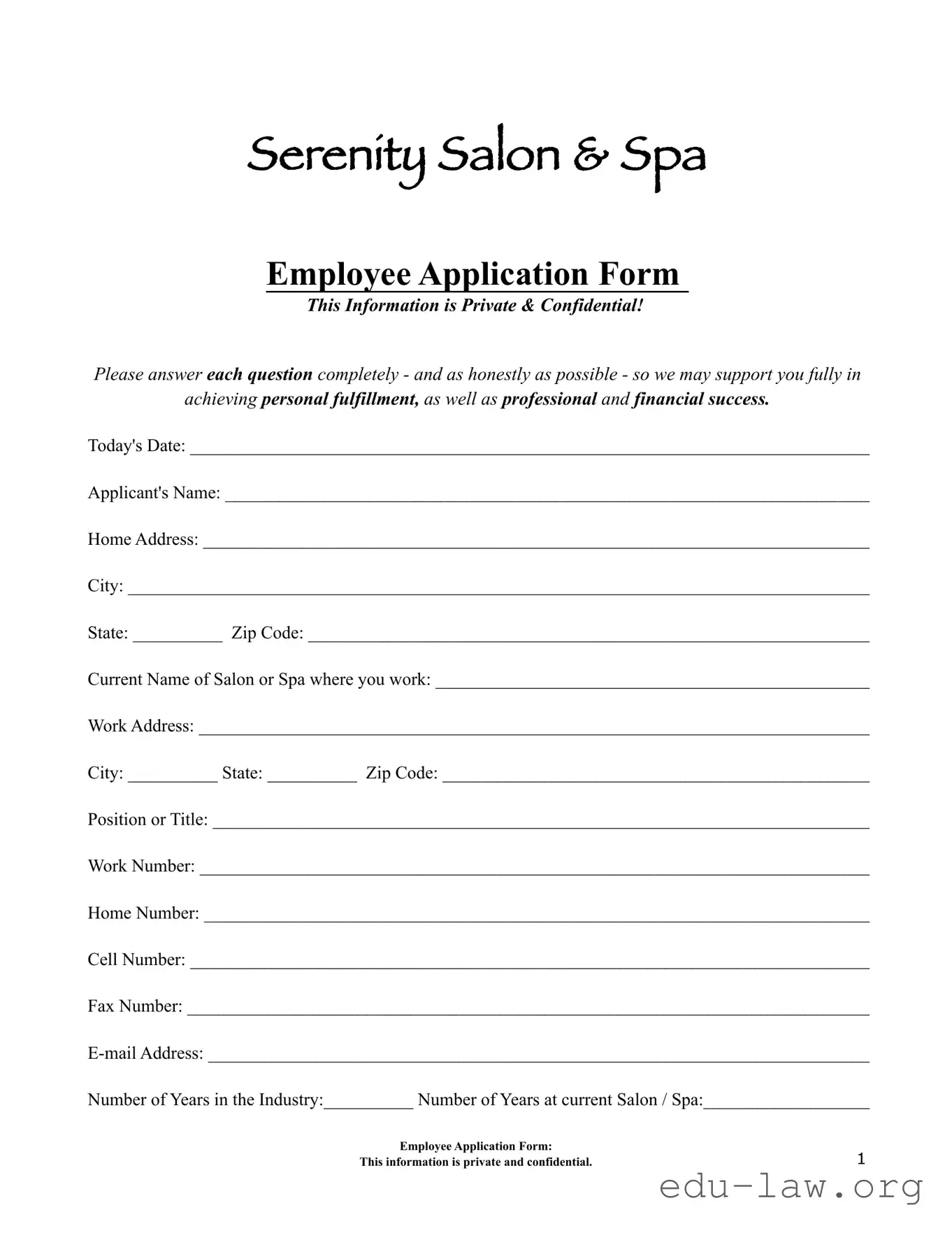 Fill in Your Salon Application Template