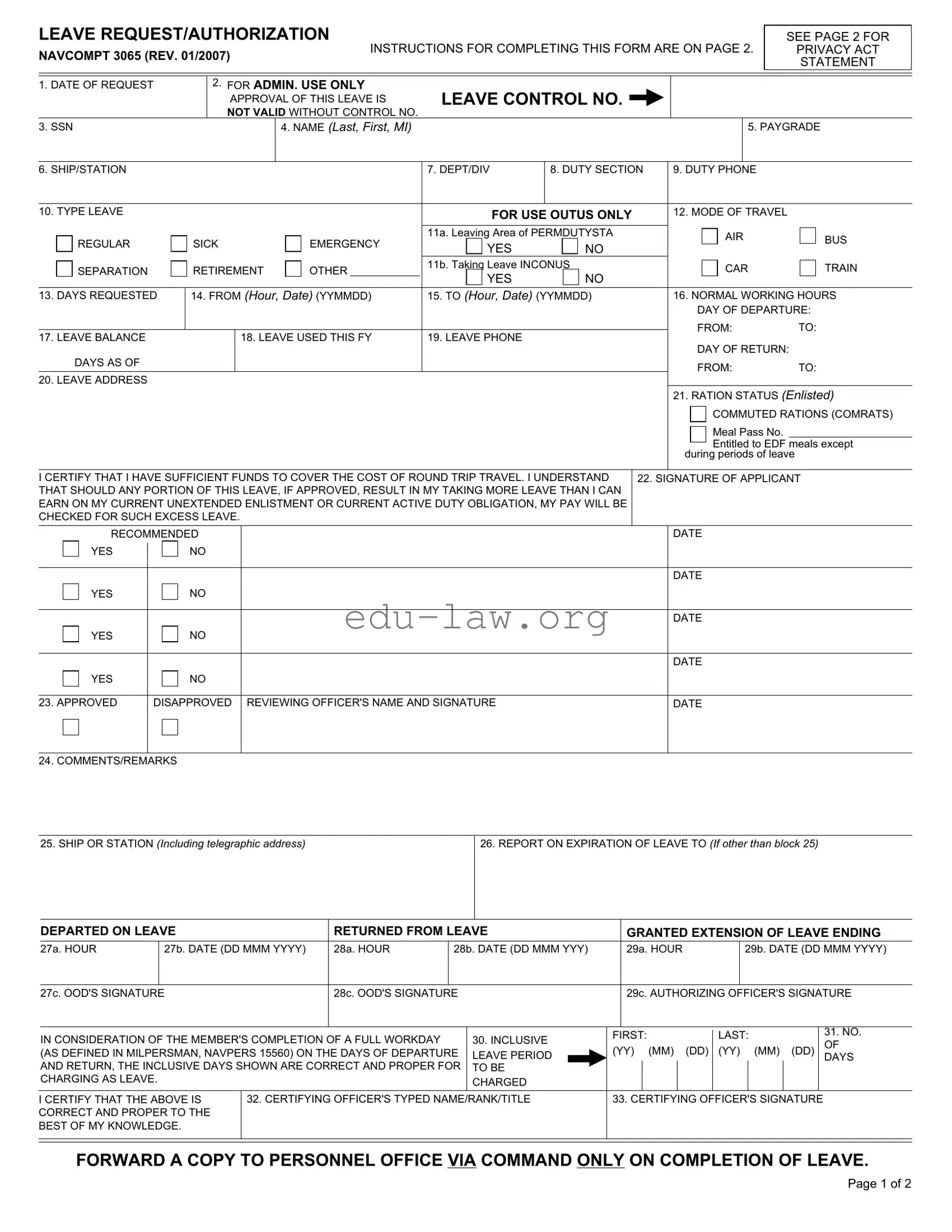 Fill in Your Navcompt 3065 Template