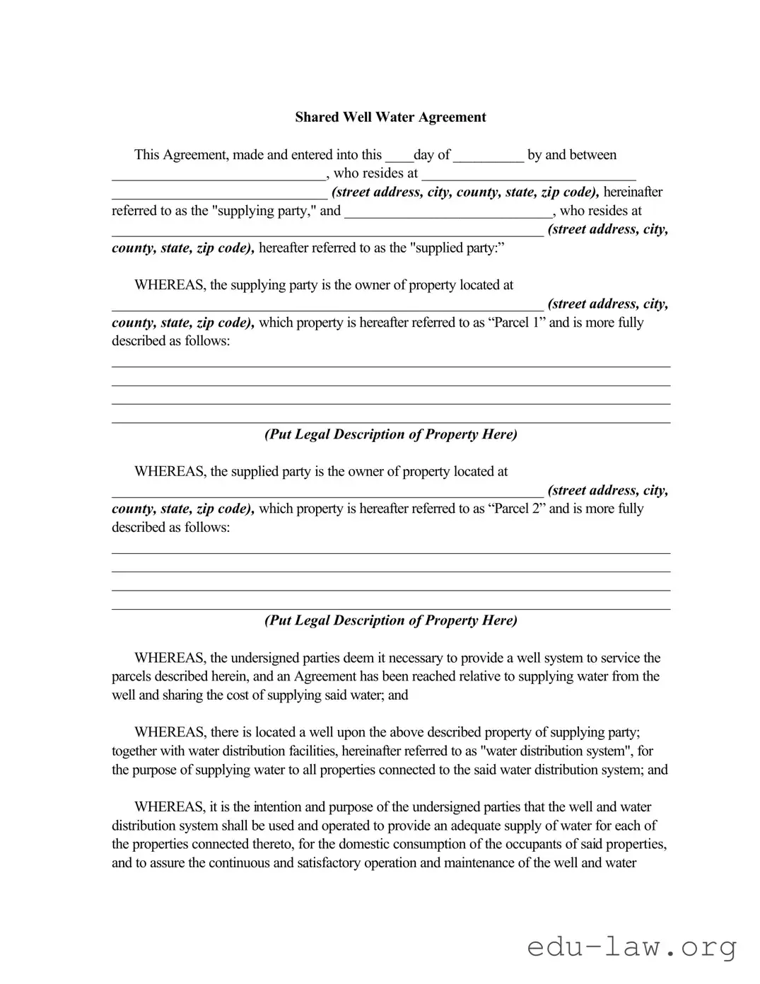 Fill in Your Shared Well Agreement Template