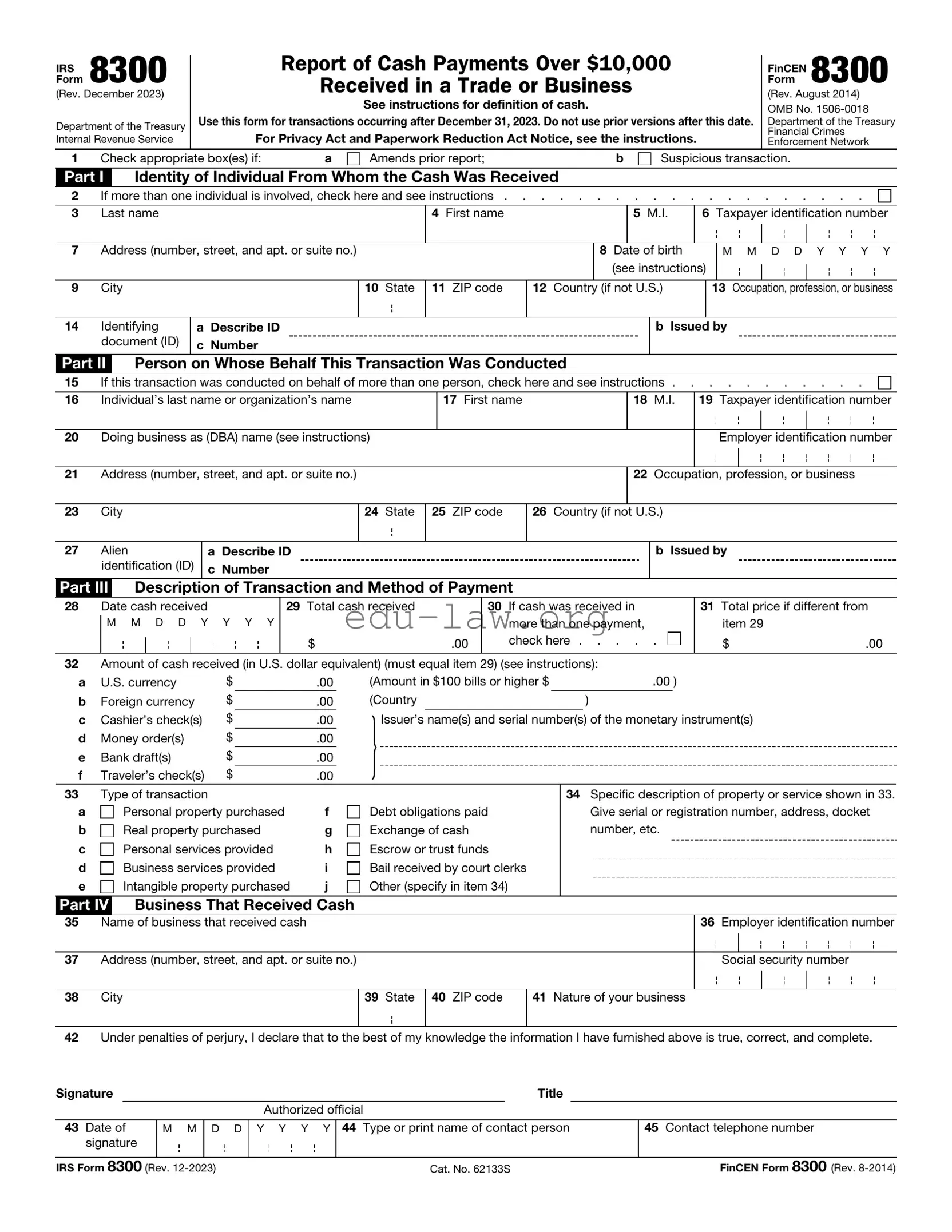 Fill in Your IRS 8300 Template