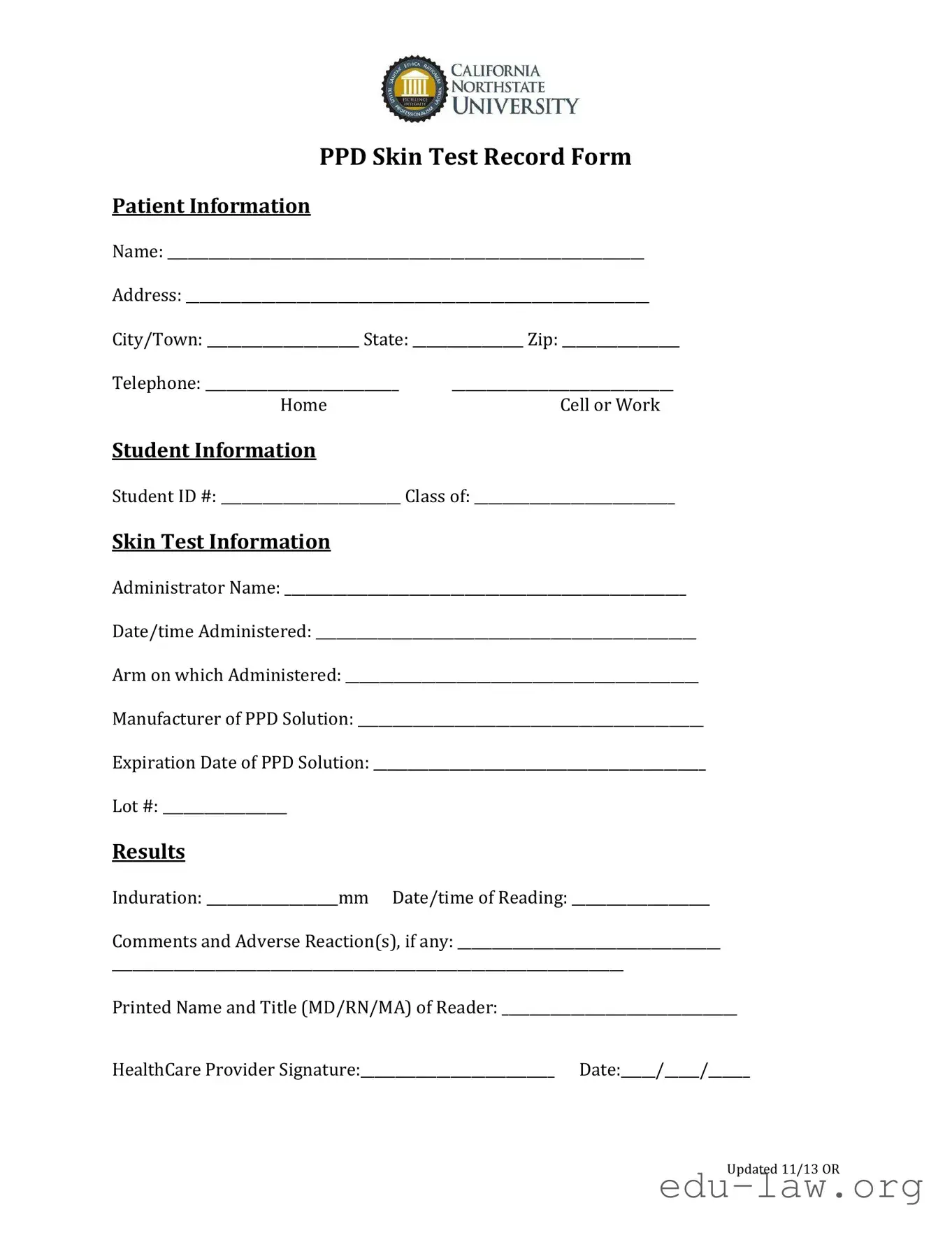 Fill in Your Ppd Skin Test Template