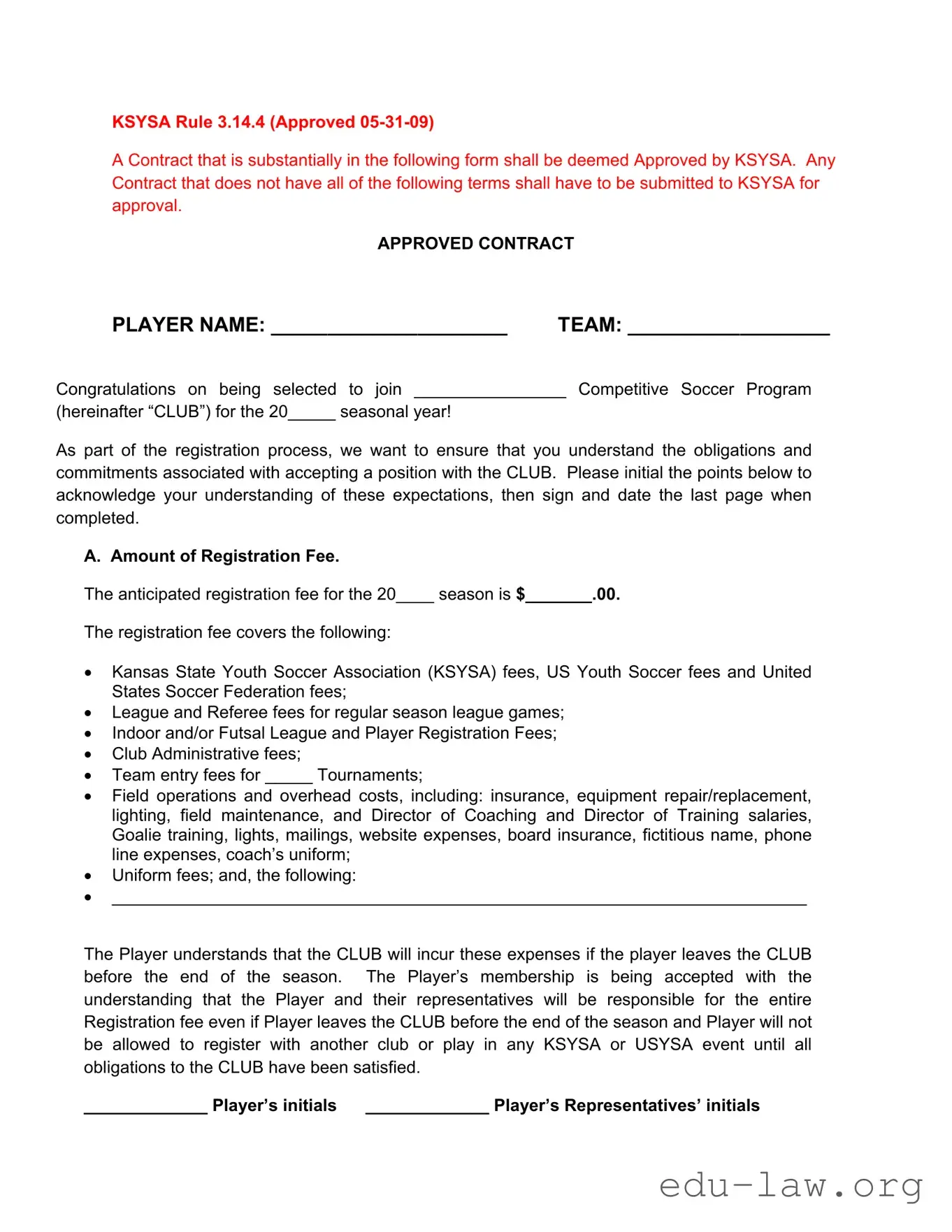 Fill in Your Soccer Player Contract Template