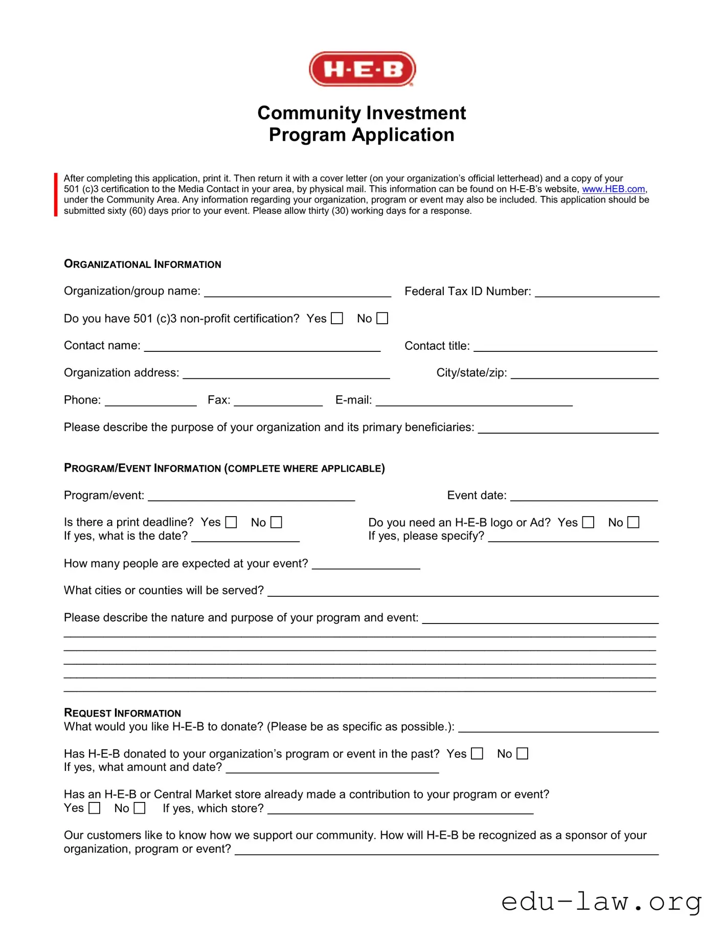 Fill in Your Community Investment Application Template