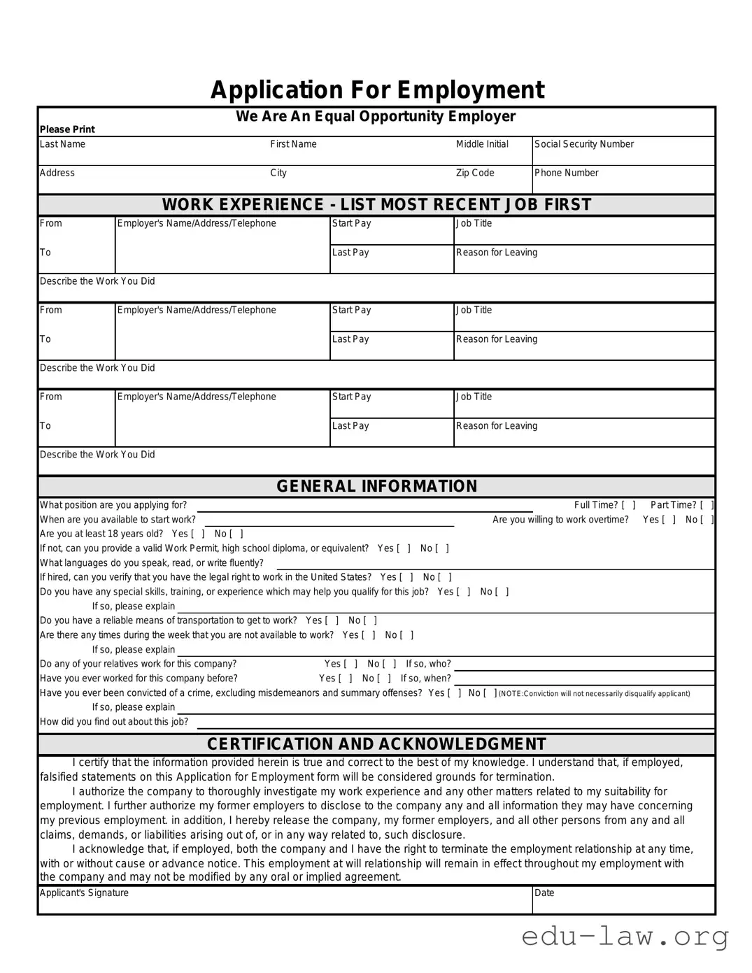 Fill in Your Spanish Application Employment Template