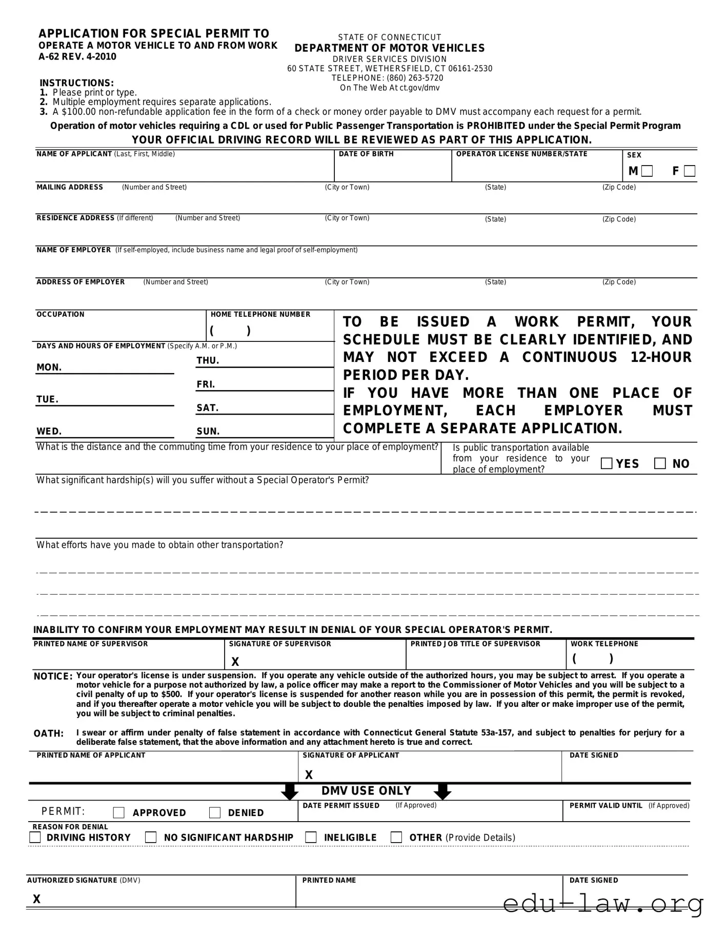 Fill in Your Connecticut A 62 Template