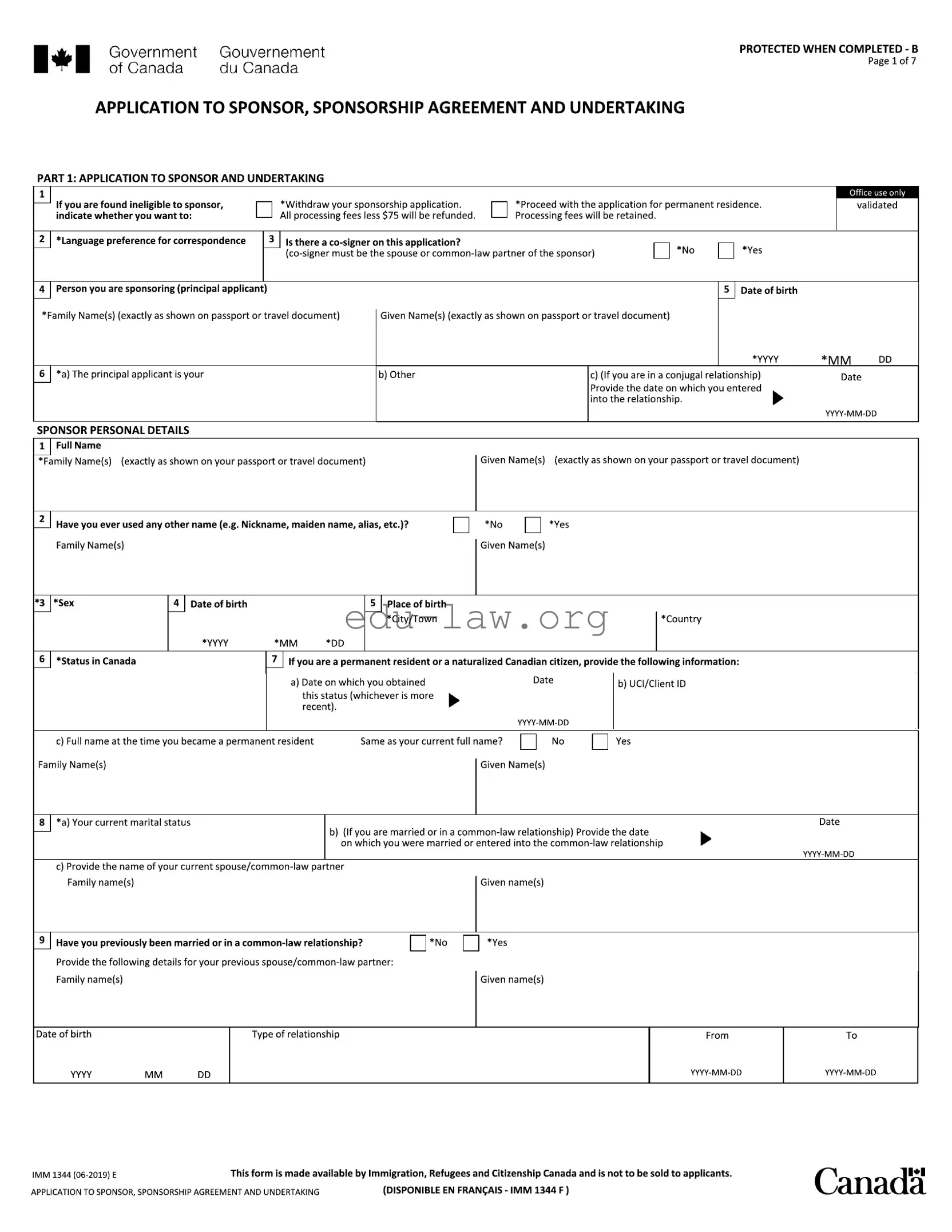 Fill in Your Imm 1344 Application Template