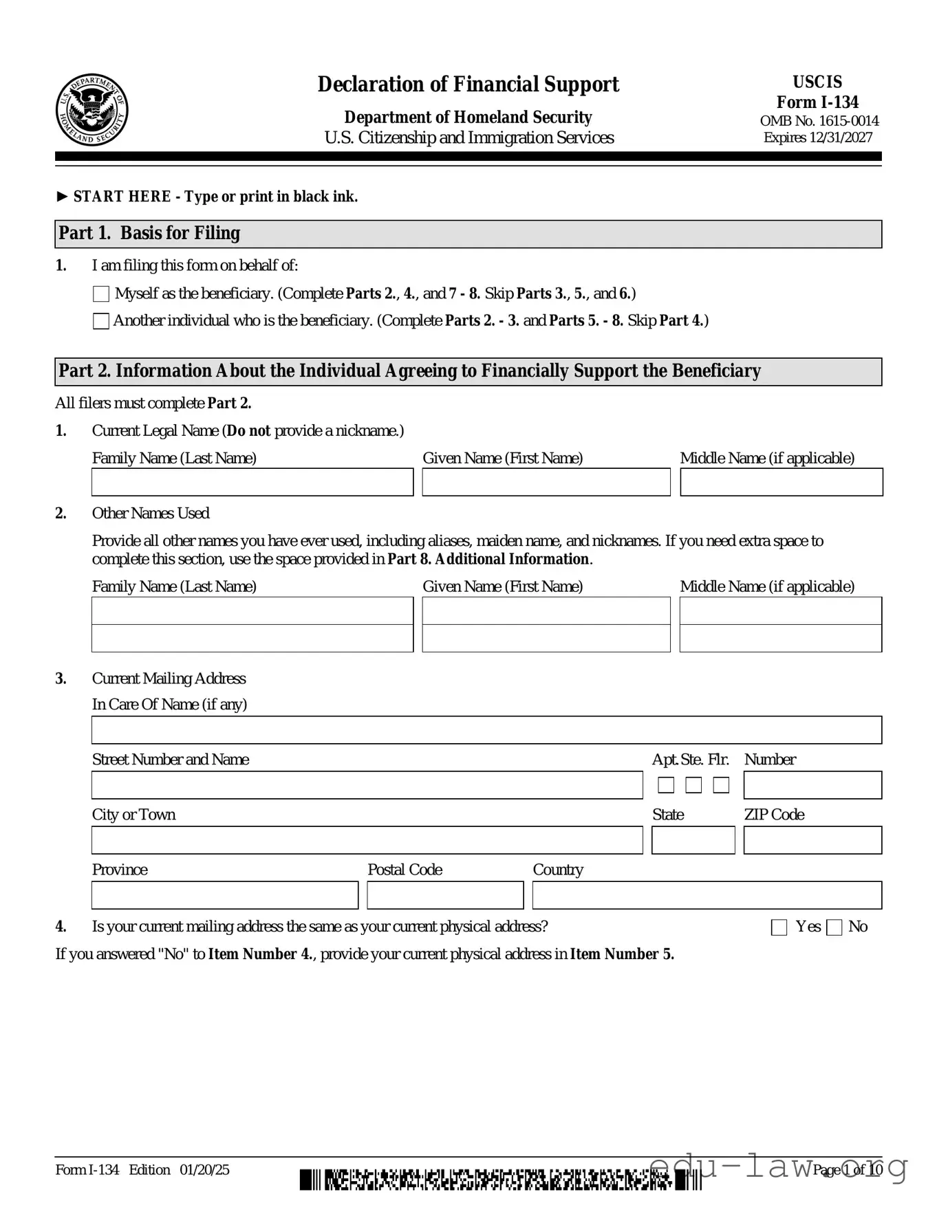 Fill in Your USCIS I-134 Template