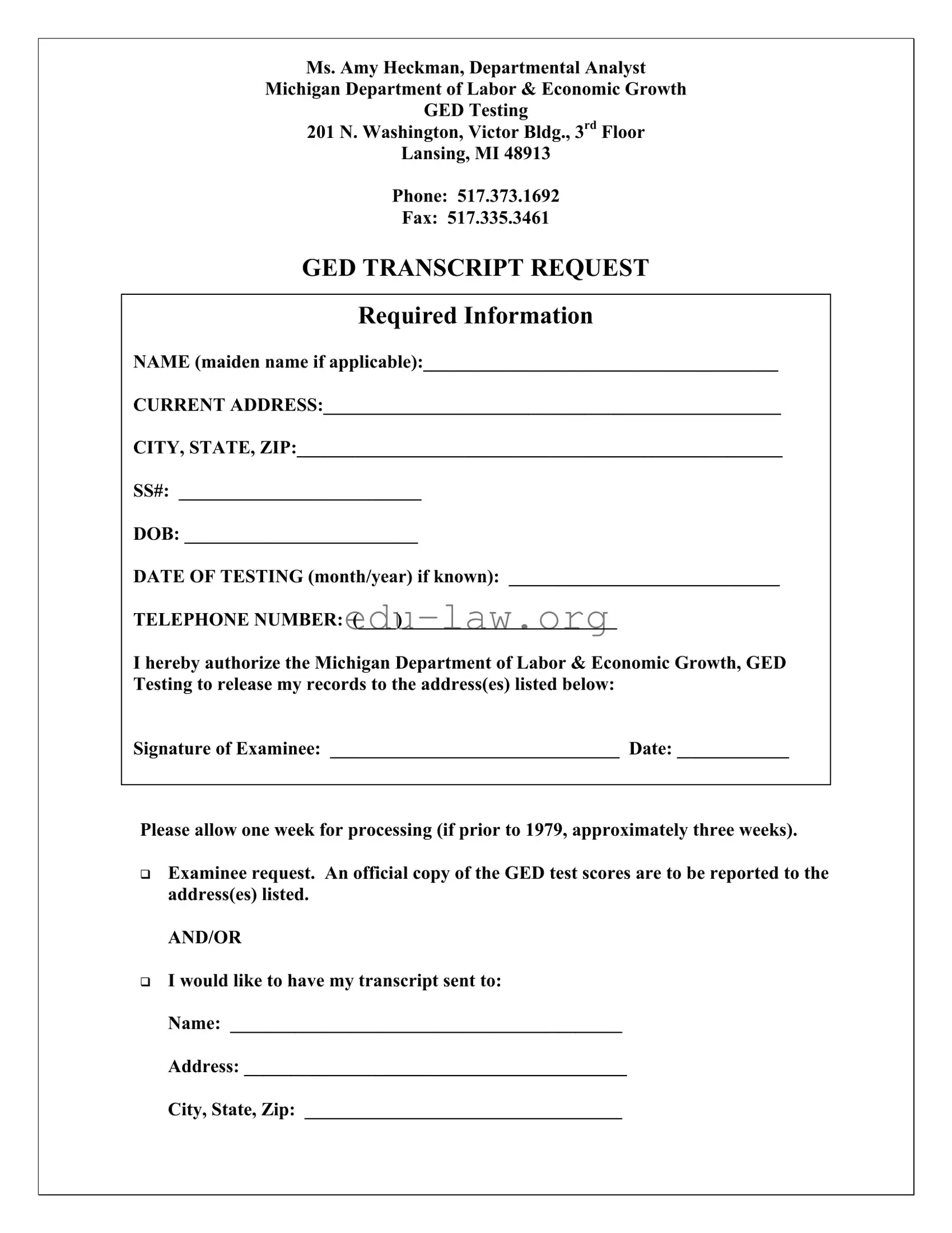 Fill in Your Michigan Ged Transcript Request Template
