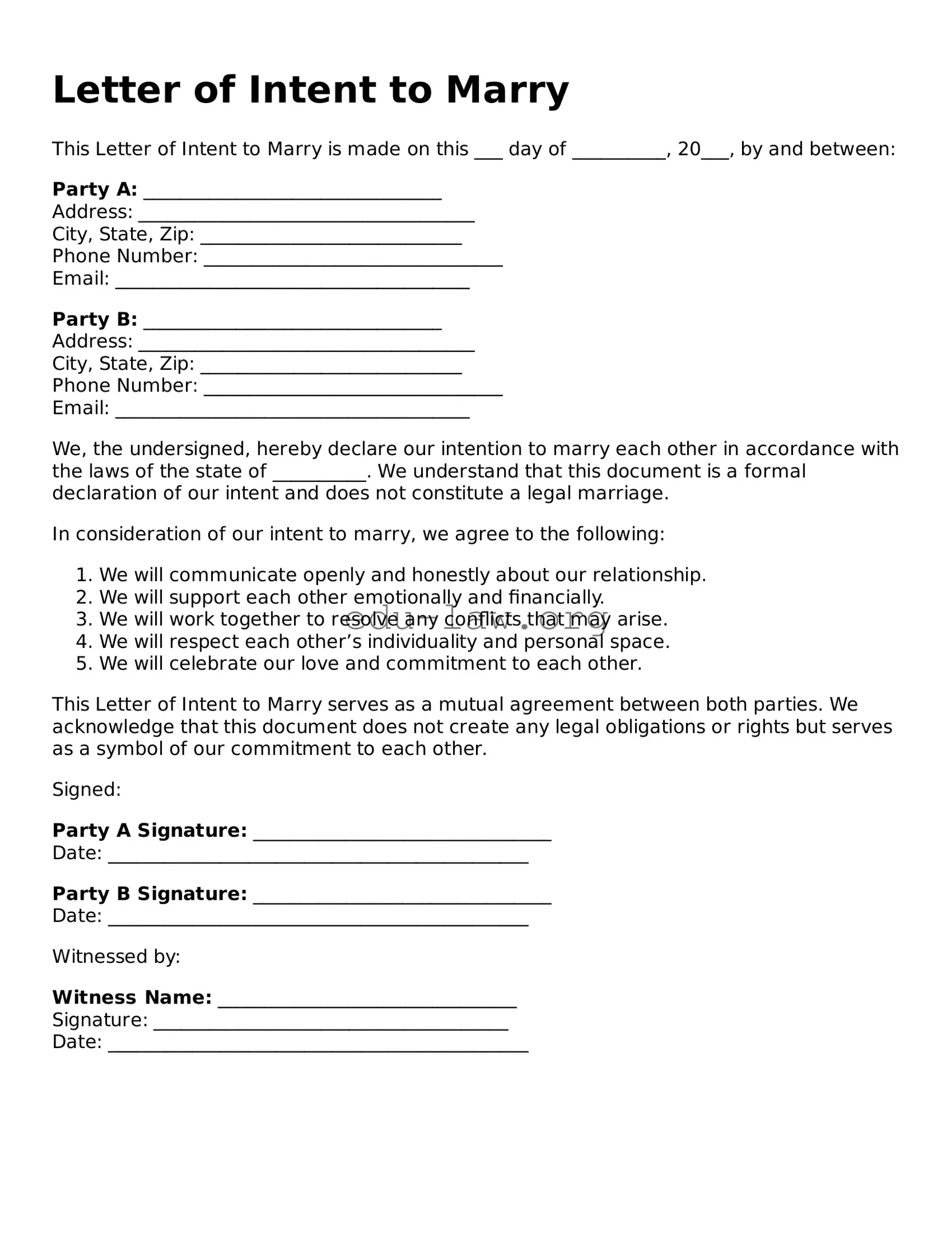 Letter of Intent to Marry Template