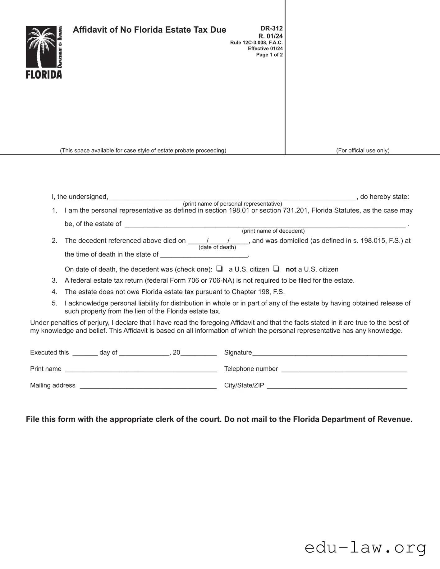 Fill in Your Fl Dr 312 Template