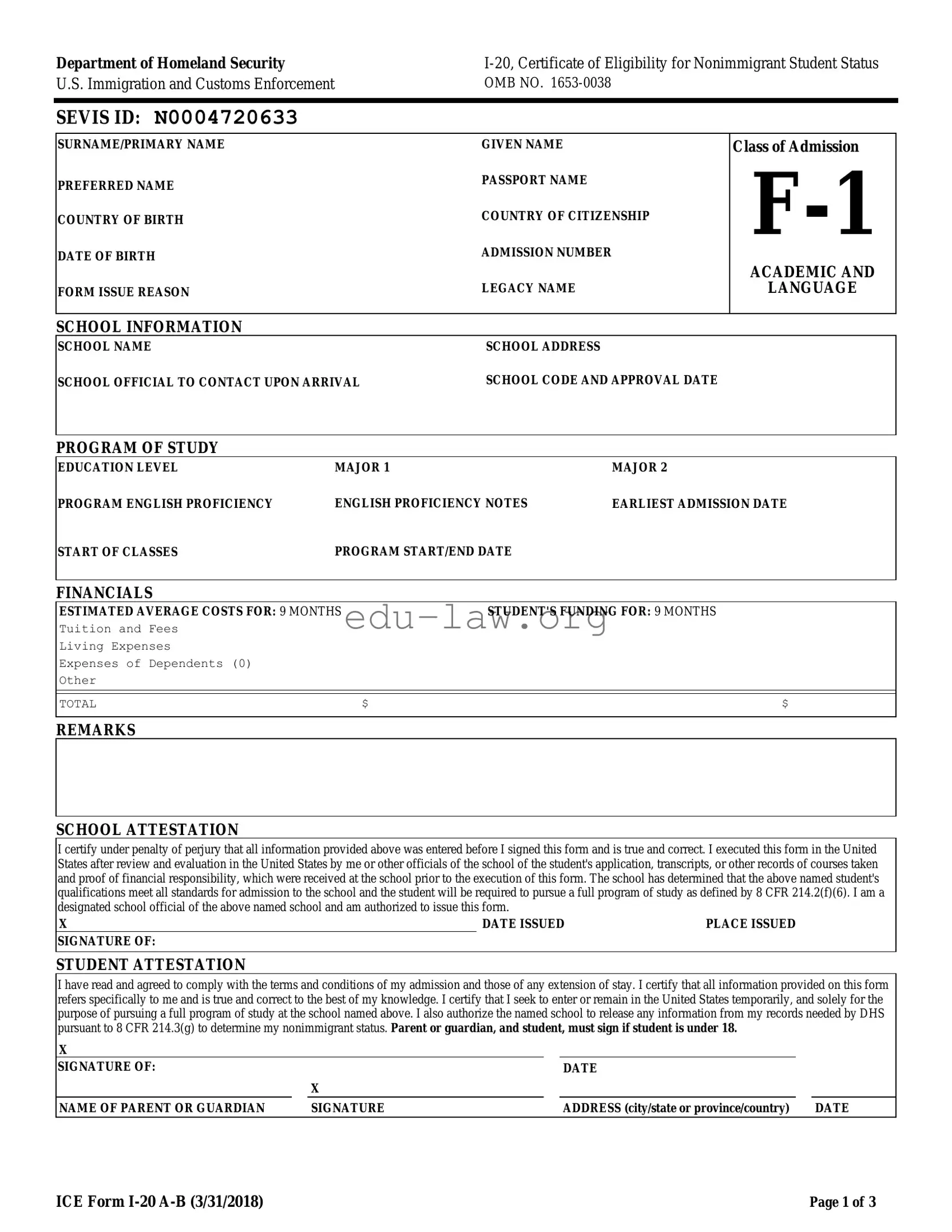 Fill in Your I 20 Template