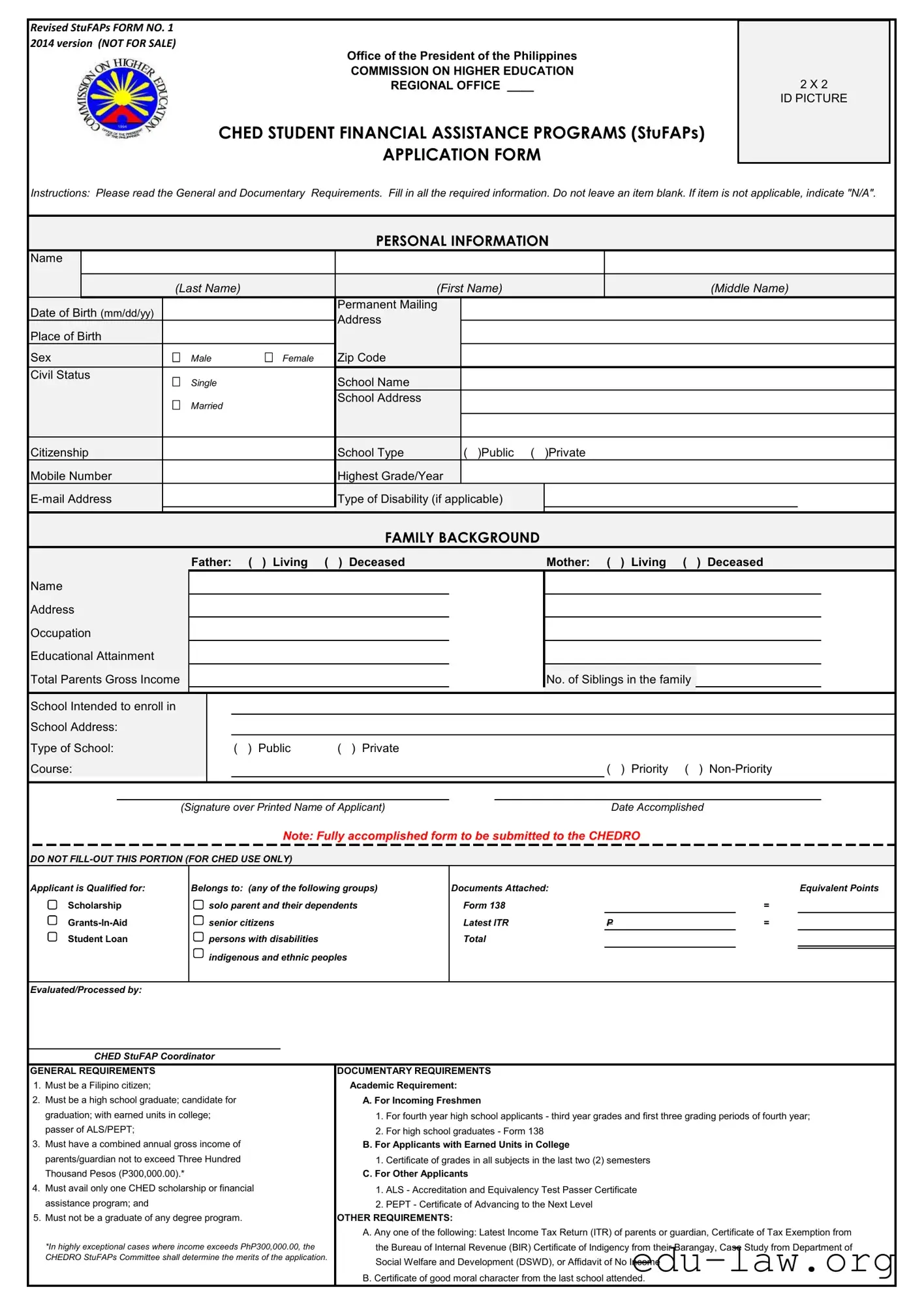 Fill in Your Ched Application Template