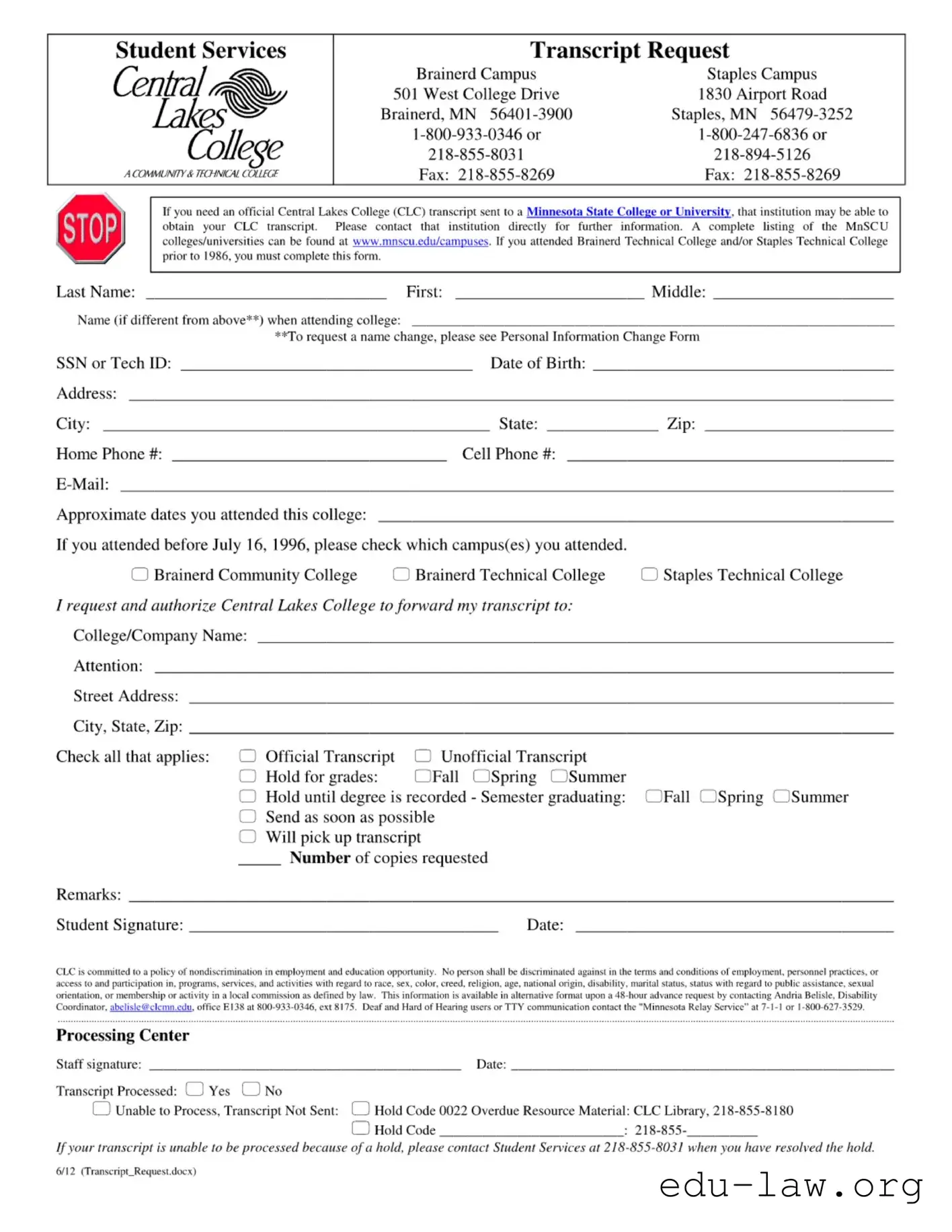 Fill in Your College Transcript Request Template