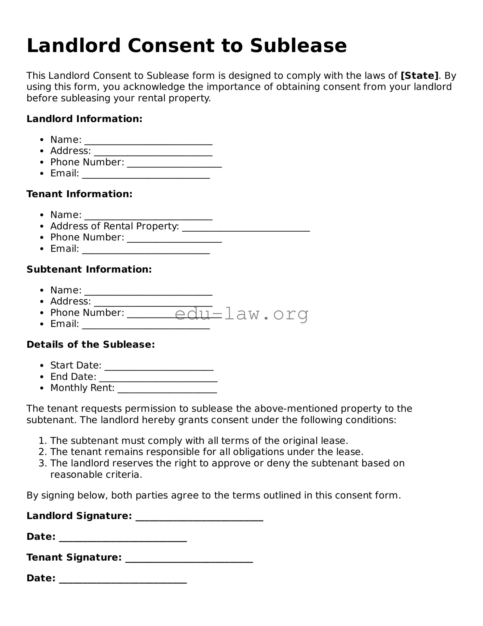 Landlord Consent to Sublease Template