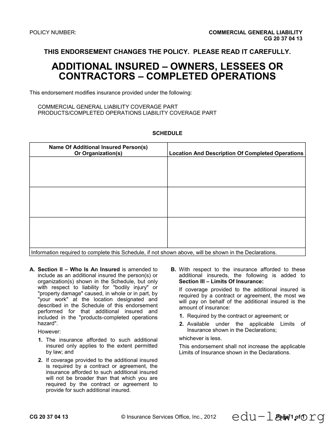 Fill in Your Additional Insured Template