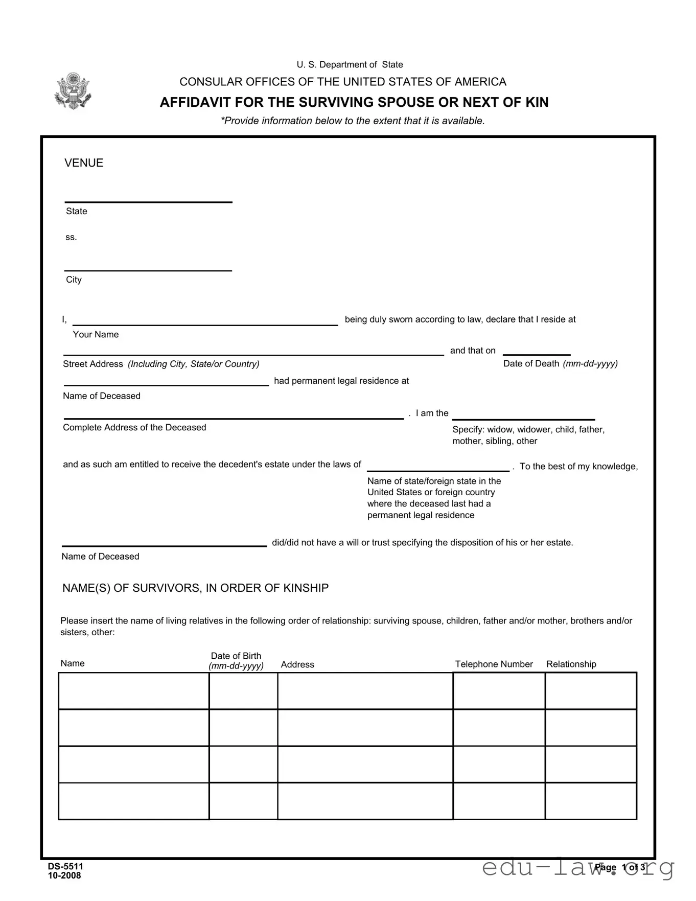 Fill in Your Next Of Kin Template