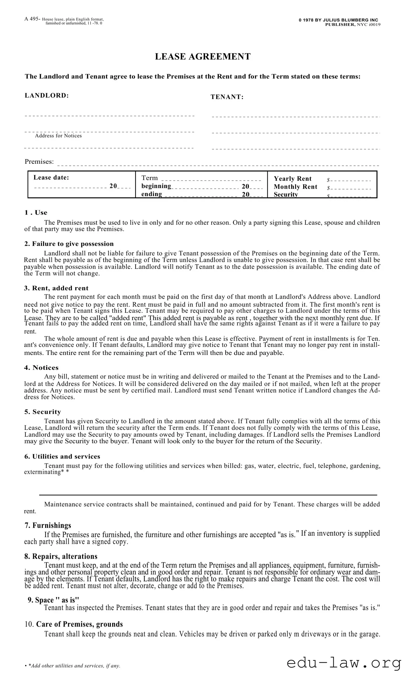 Fill in Your Blumberg Lease Agreement Template