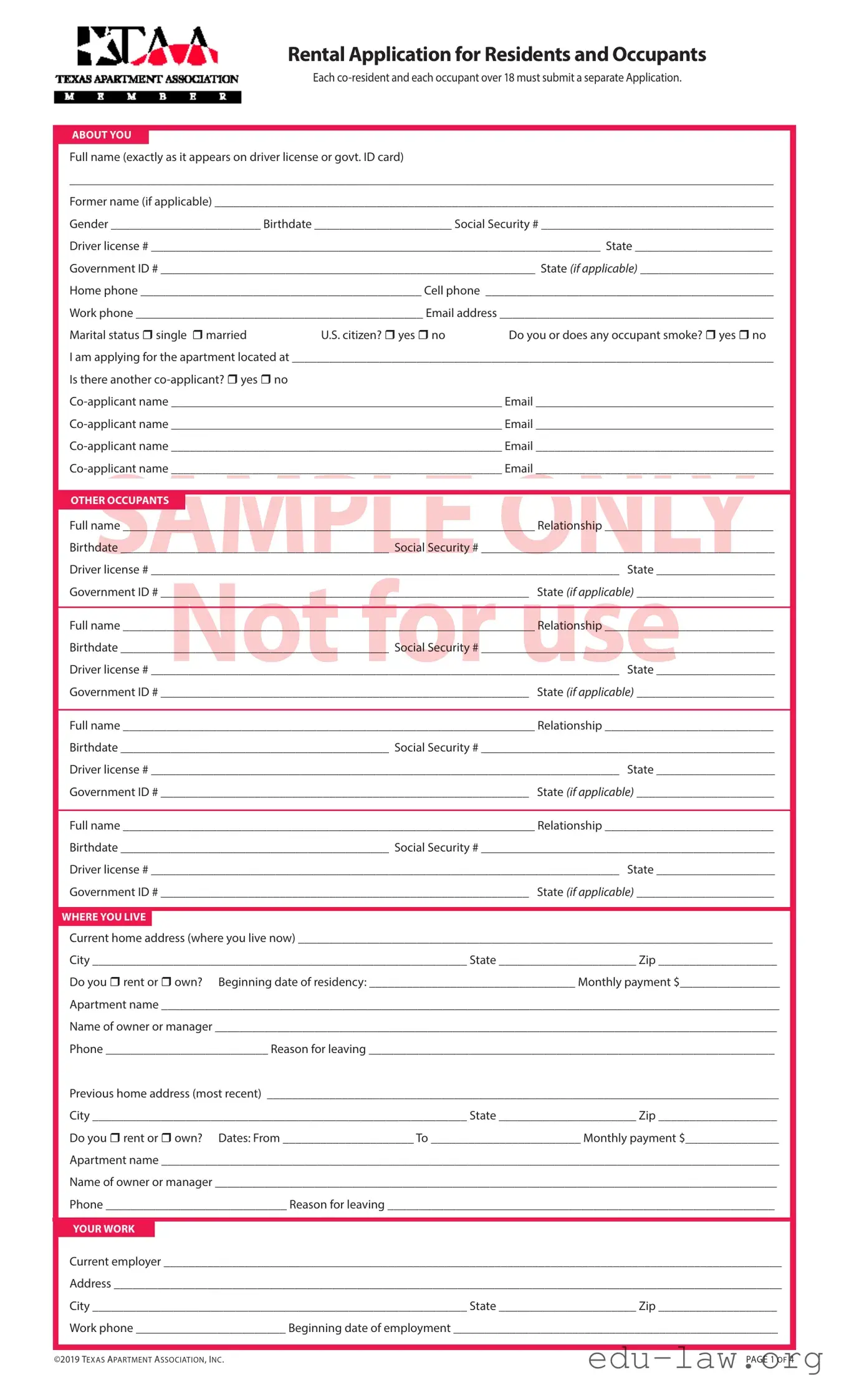 Fill in Your Taa Rental Application Template