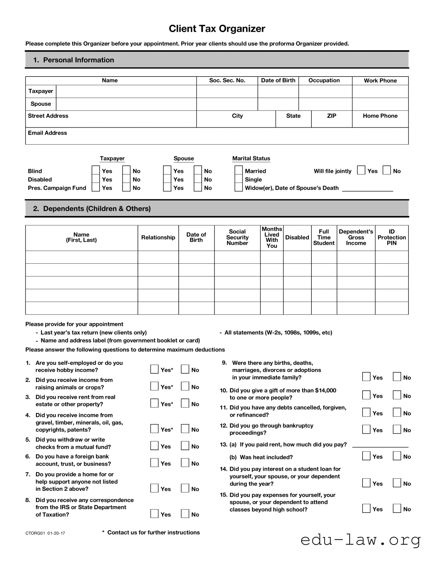 Fill in Your Client Tax Organizer Template