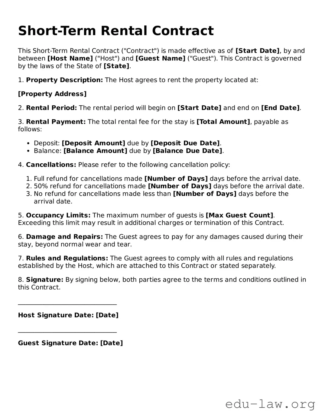 Short-Term Rental Contract Template