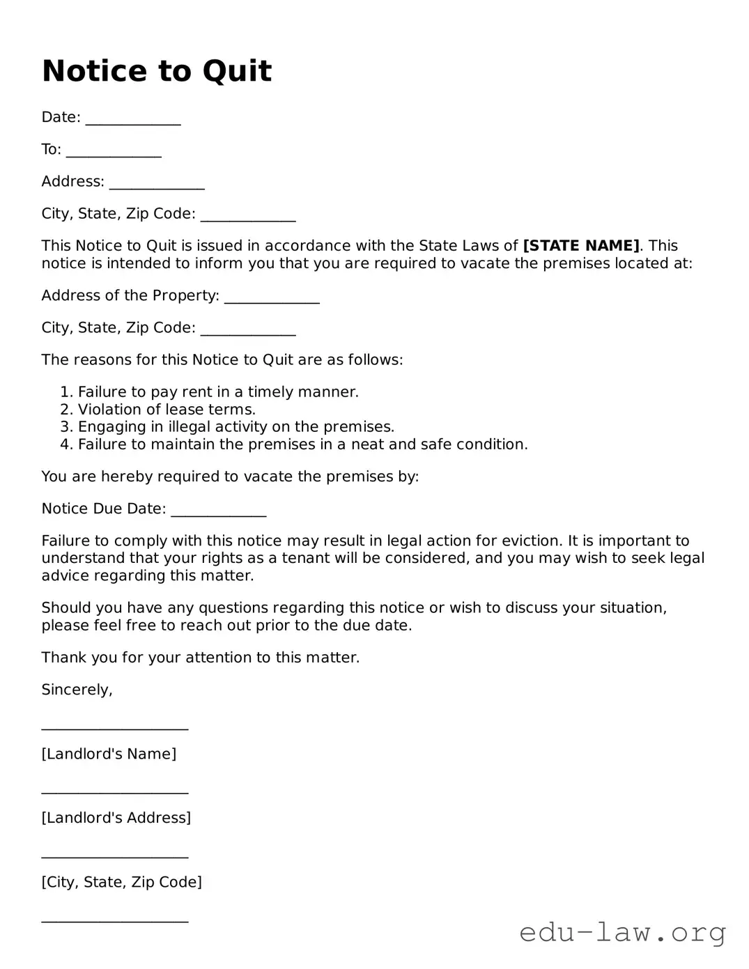 Notice to Quit Template