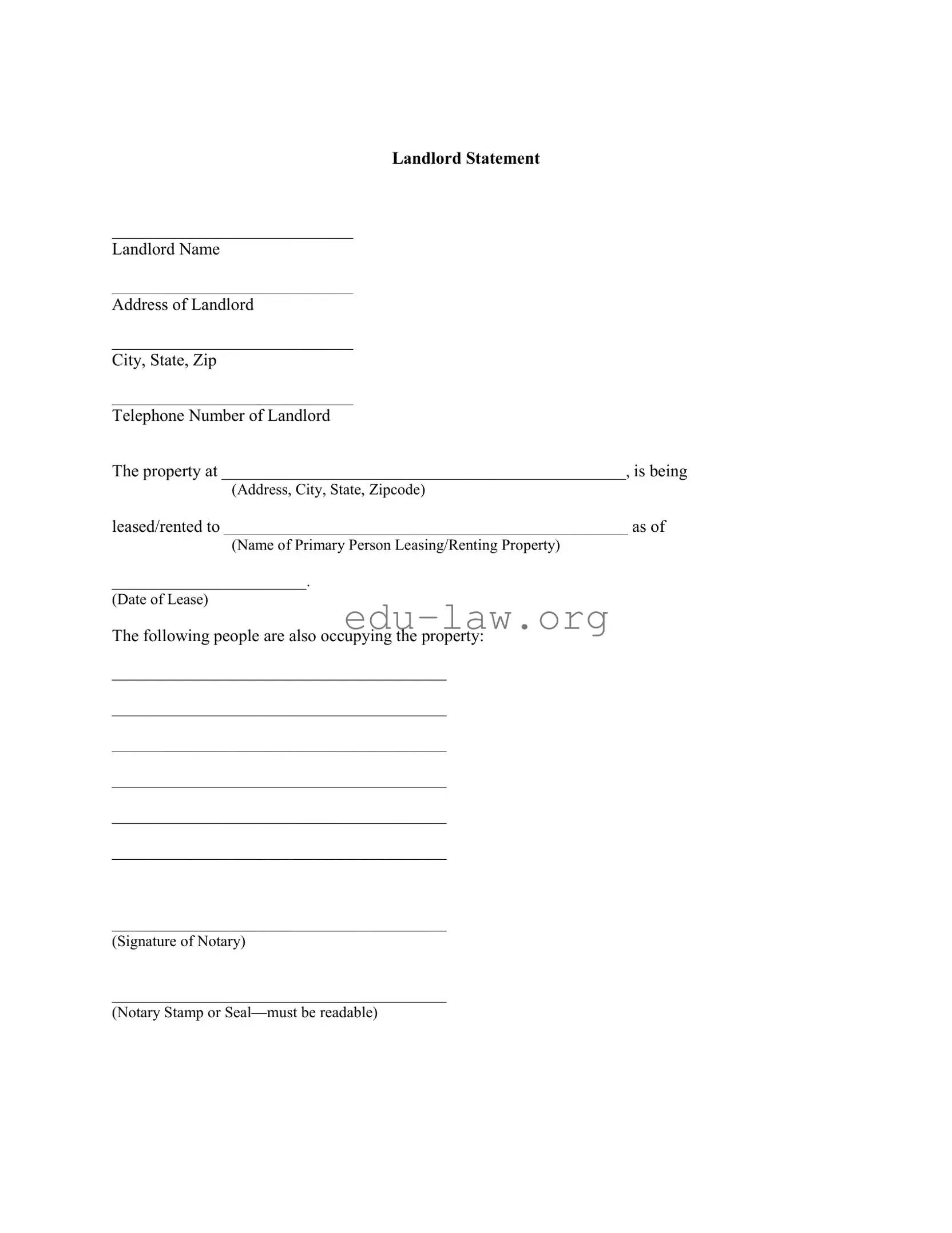 Fill in Your Landlord Statement Template