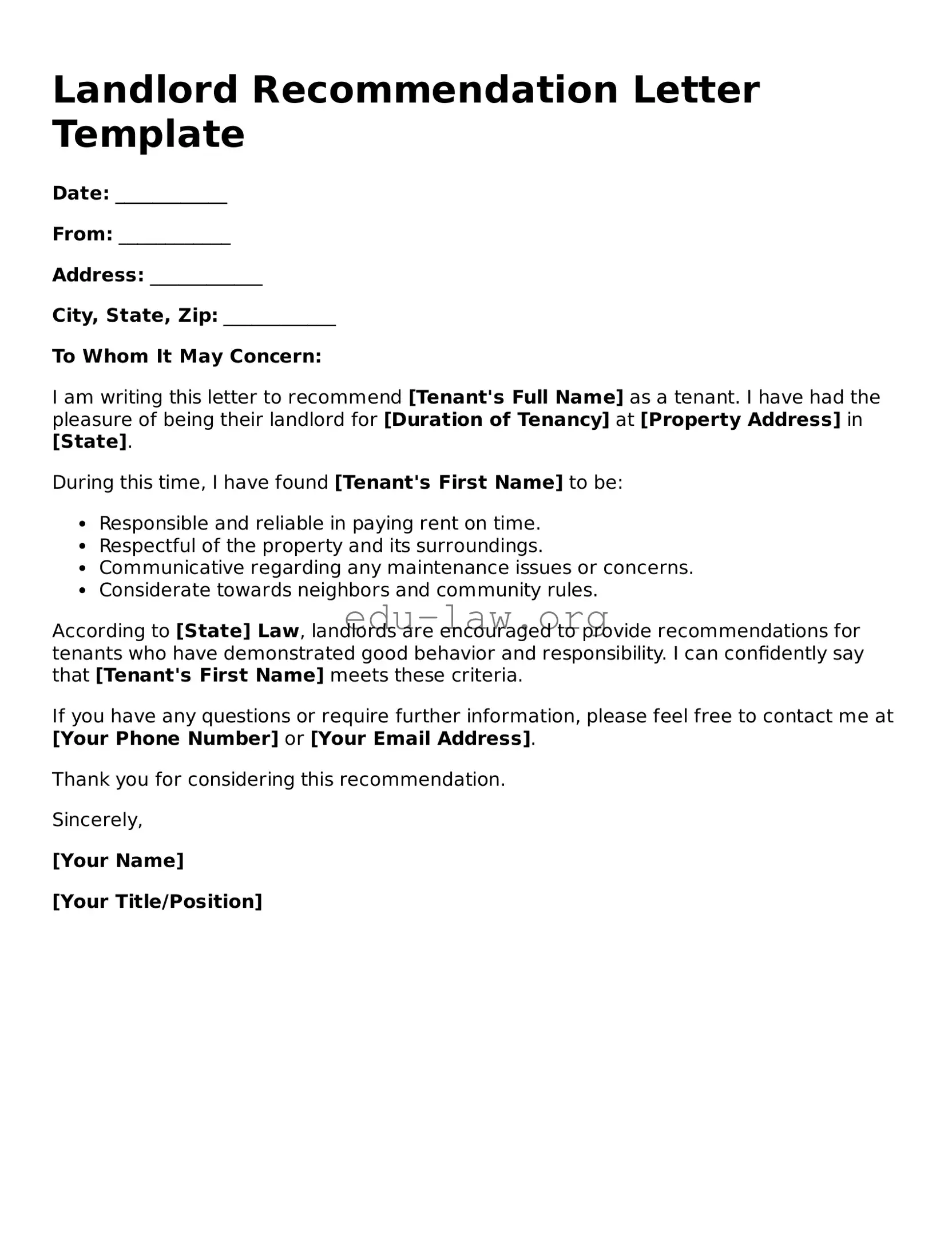 Landlord Recommendation Letter Template